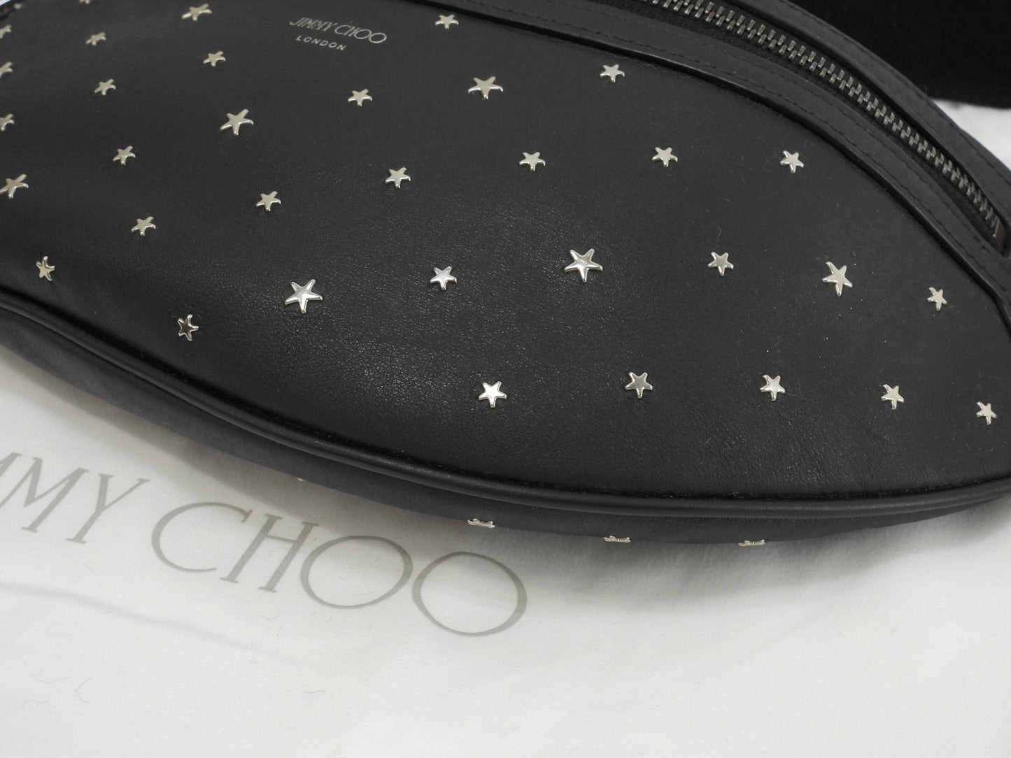 Jimmy Choo Body Bag York Silver Star Leather Black Waist Bag Good Condition @ 1