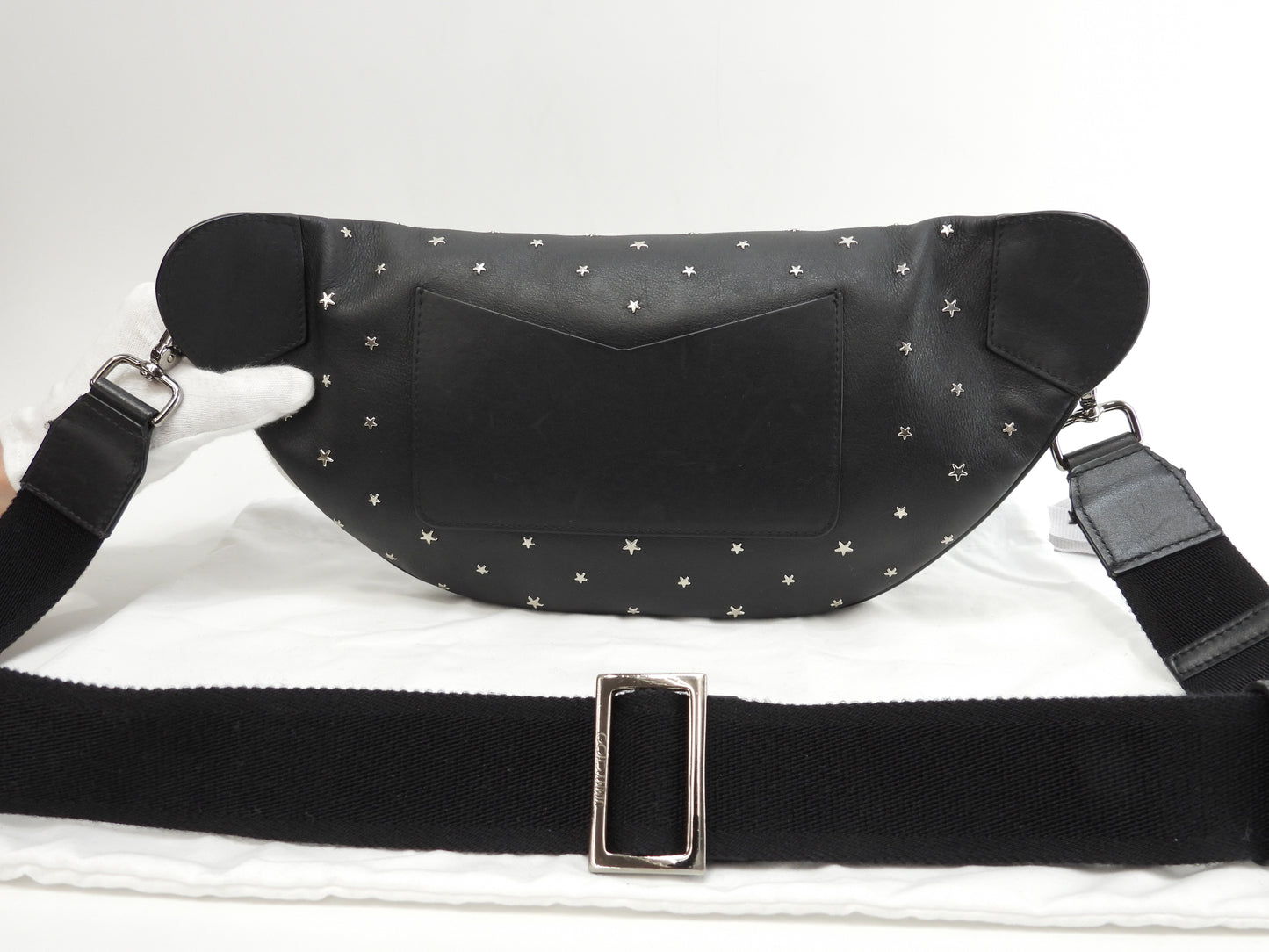 Jimmy Choo Body Bag York Silver Star Leather Black Waist Bag Good Condition @ 1