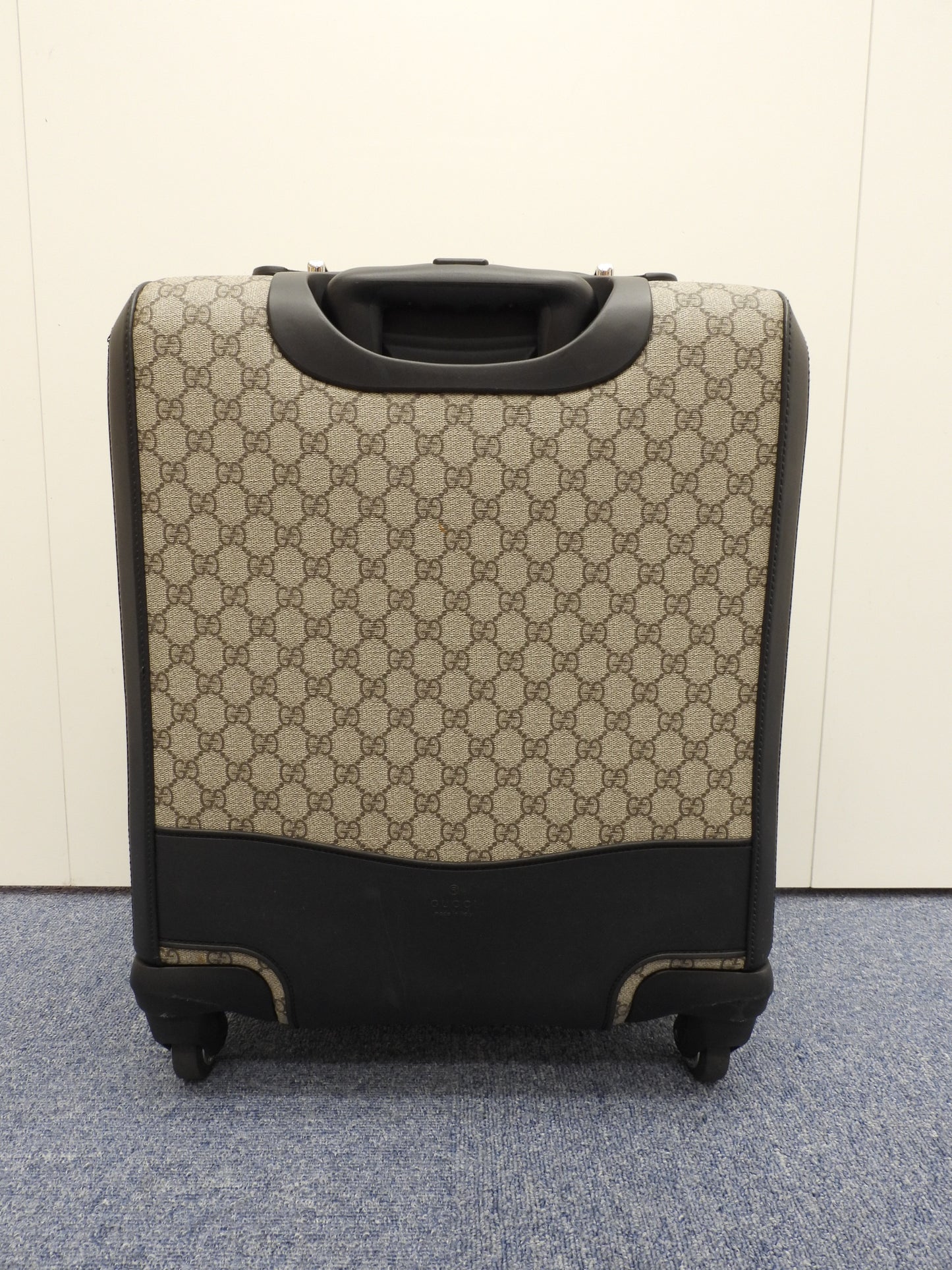 グッチ 4輪キャリーバッグ オールド GGグレー黒革 旅行用四輪トロリーバッグ 美品@ 5
