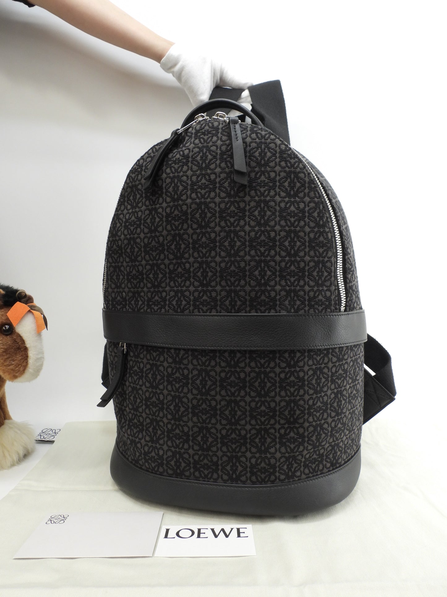 Loewe Backpack Anagram Jacquard Black Gray Men's Rucksack in Excellent Condition @822138
