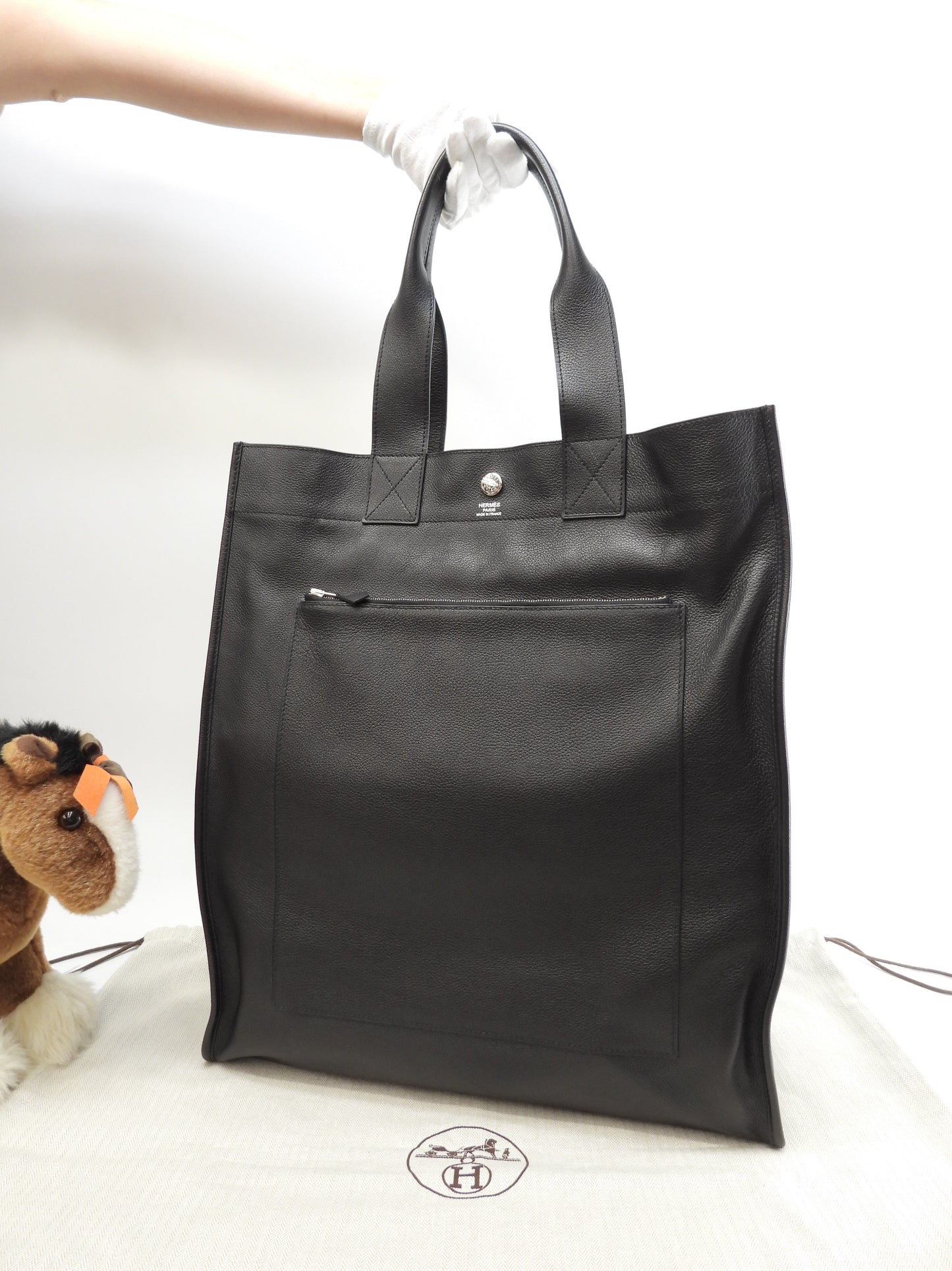 Hermes Sac Berlant Vertical Tote Bag Leather Black Men's Shoulder Bag @□K 2