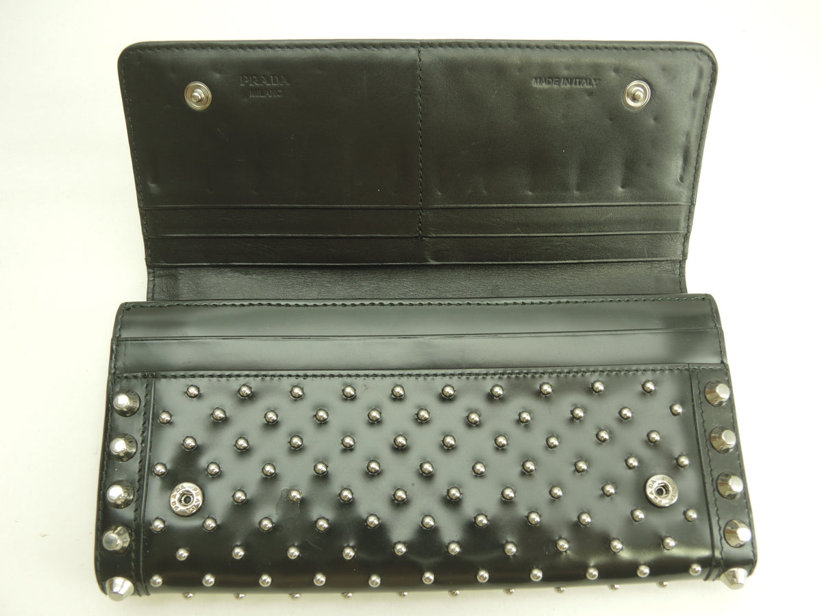 プラダ 2折長財布 スタッズ レザー黒 ロングウォレット 美品@ 76