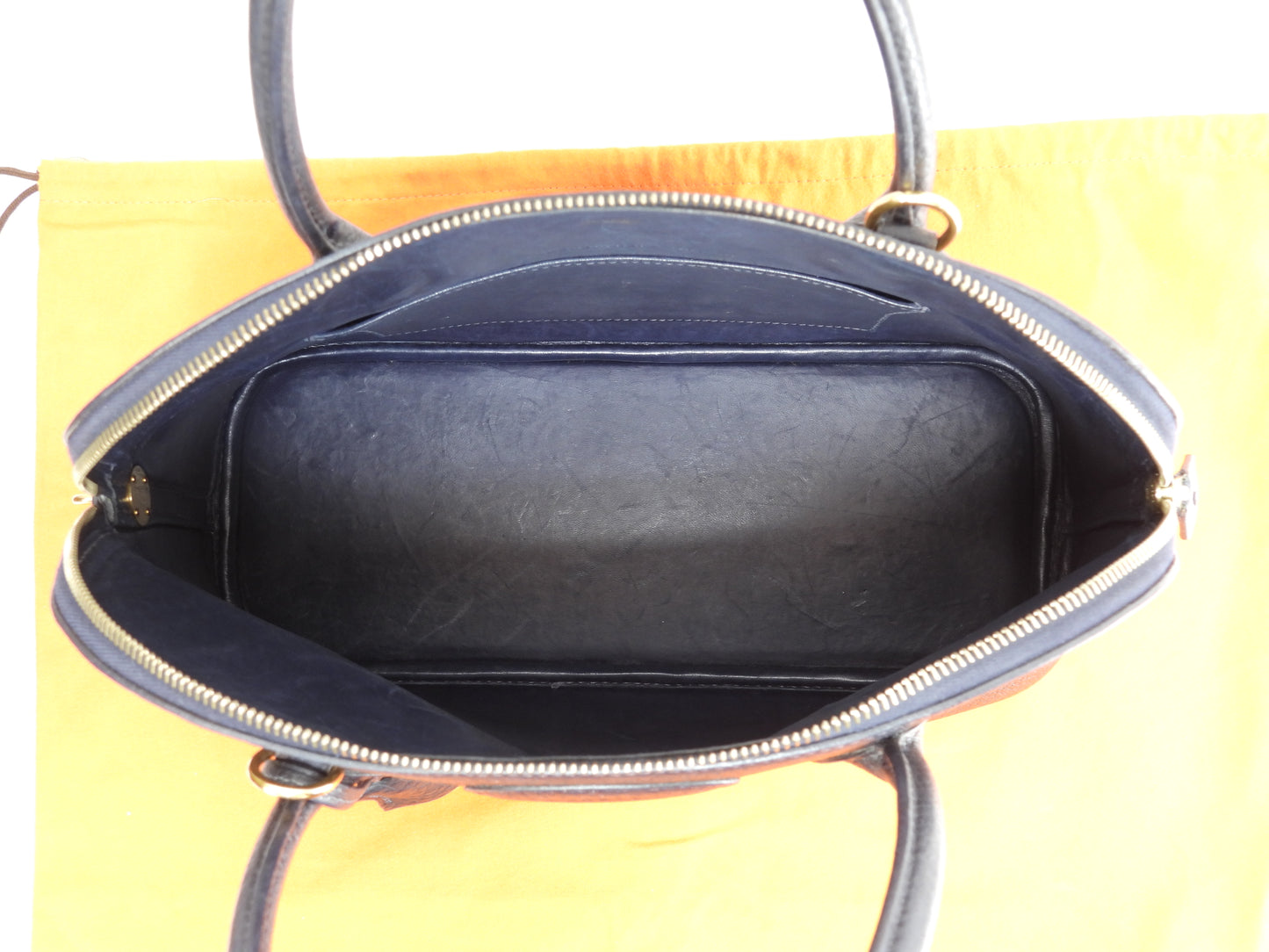 エルメス ボリード37 フィヨルドレザー紺 ゴールド金具 ハンドバッグ トートバッグ@□H
