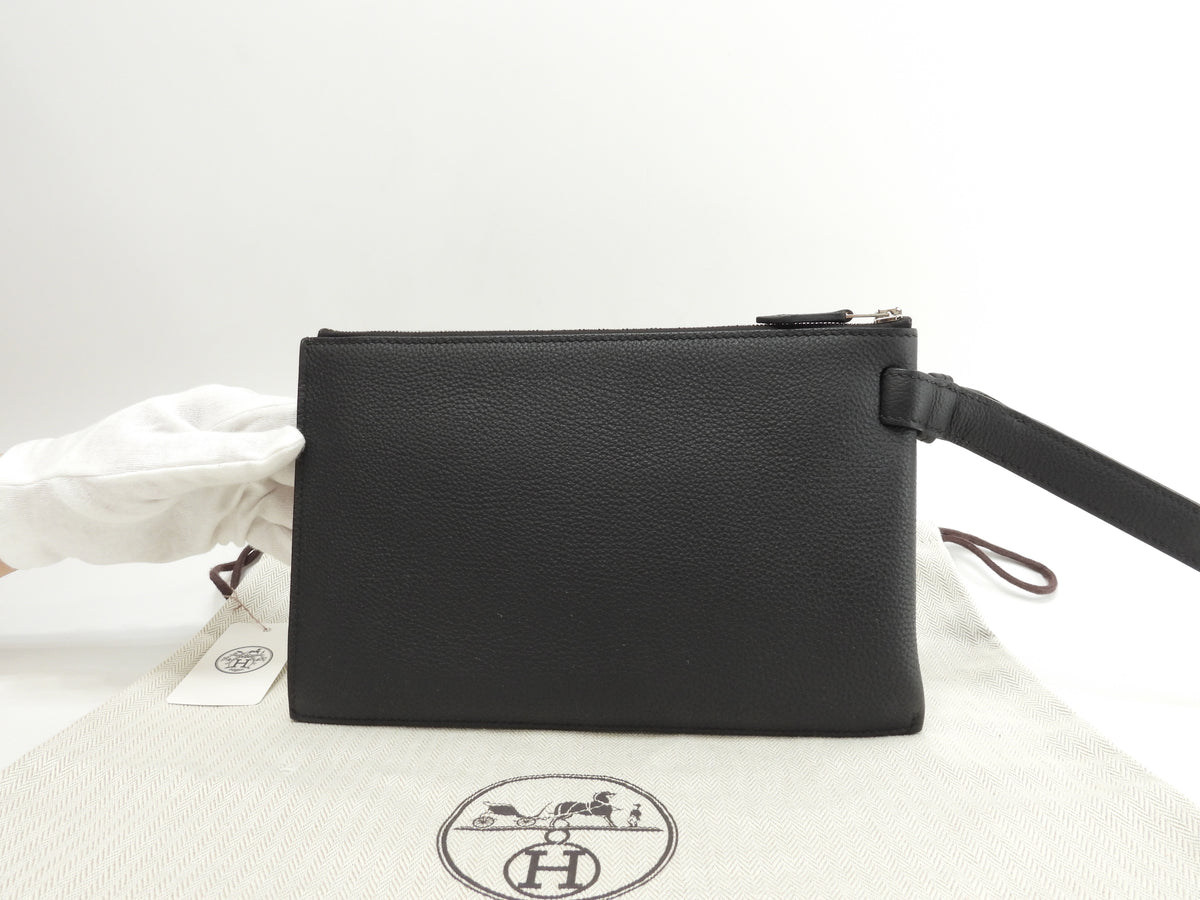 エルメス カバヴェルティージュ24 トゴ 黒 シルバー金具 クラッチバッグ セカンドバッグ@U