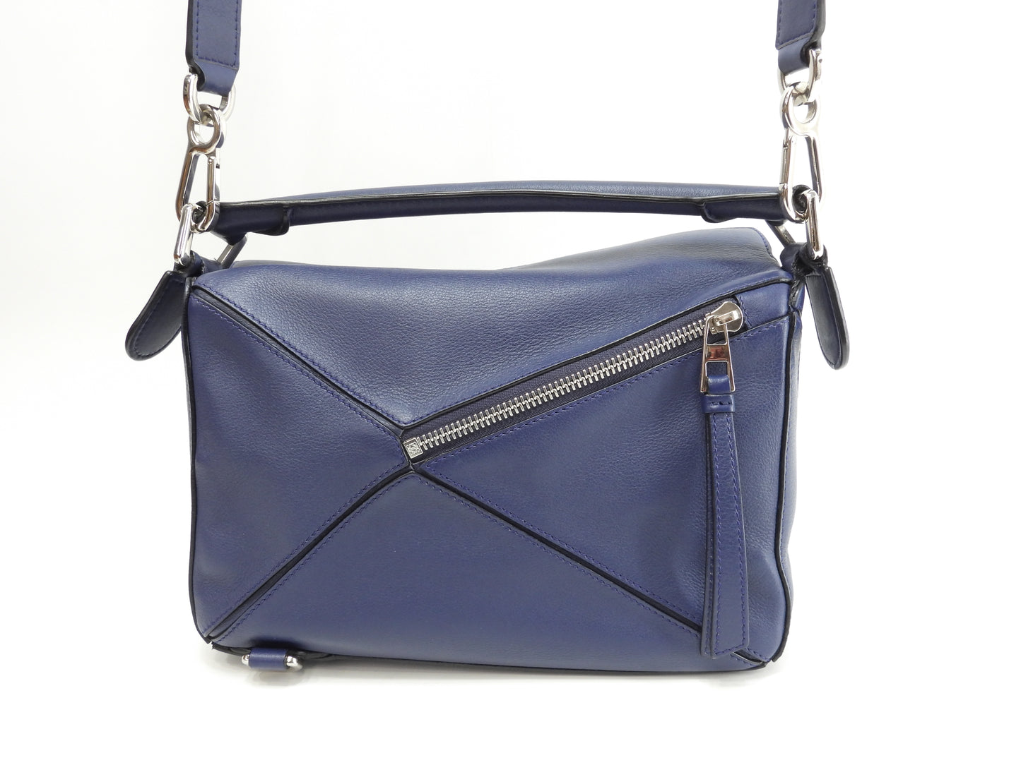 ロエベ パズルバッグ スモール レザー紺 ショルダーストラップ付ハンドバッグ 美品@471605