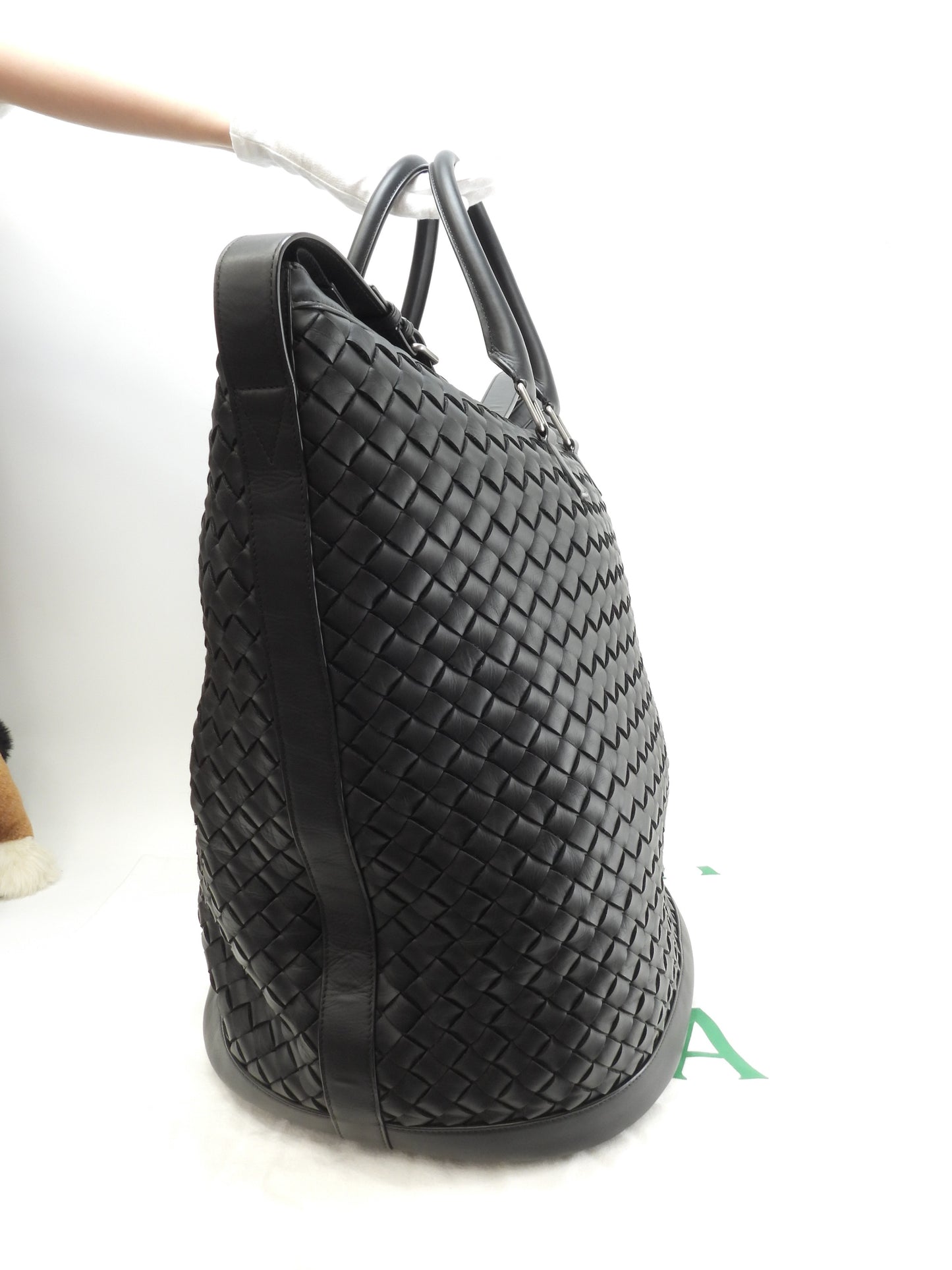 ボッテガヴェネタ 特大s付トートバッグ イントレチャート中 レザー黒 メンズハンドバッグ 美品@IC 2
