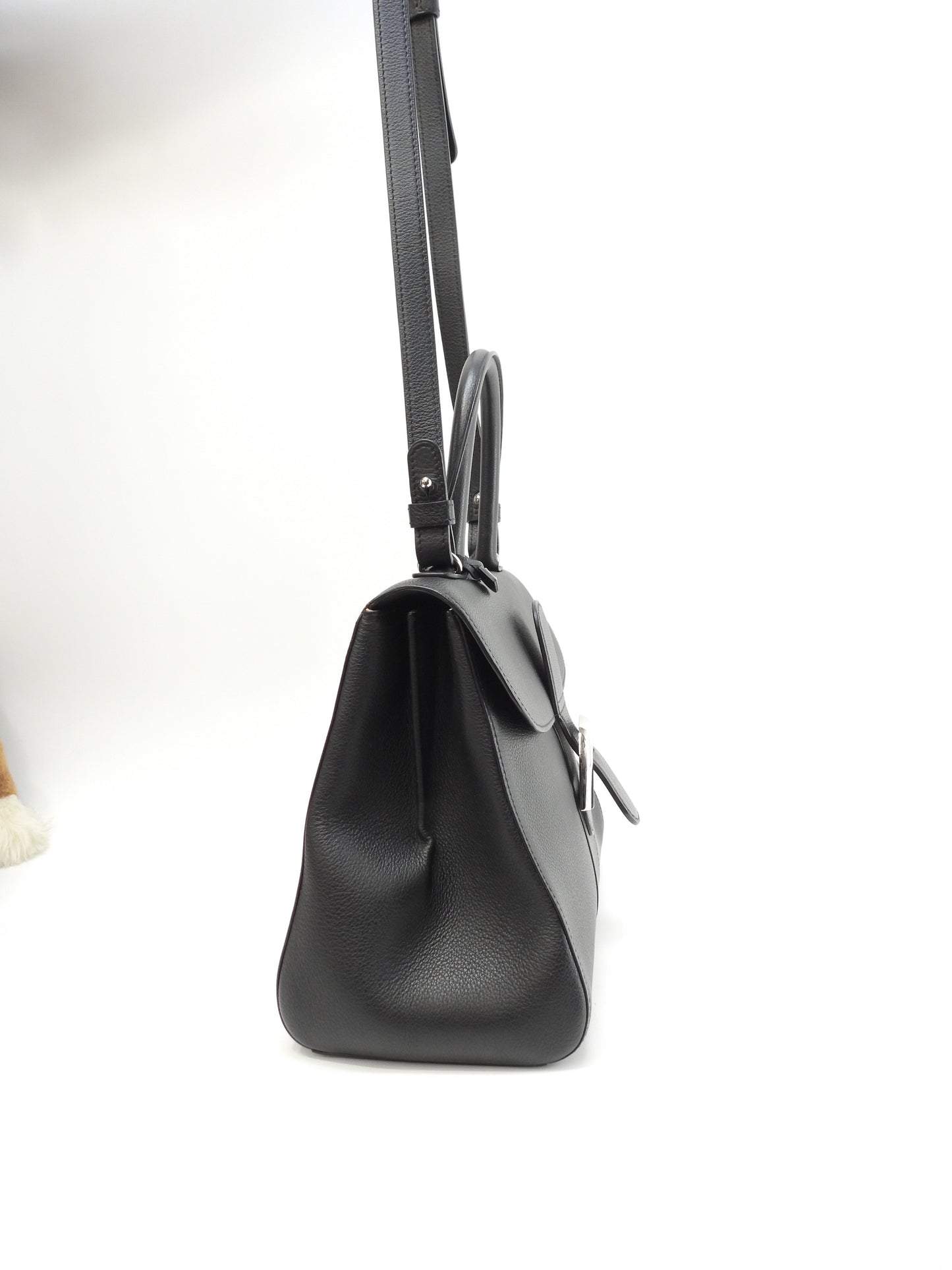 デルボー ブリヨンMM 型押レザー 黒 ハンドバッグ ポシェット ケリー 極美品@ 95