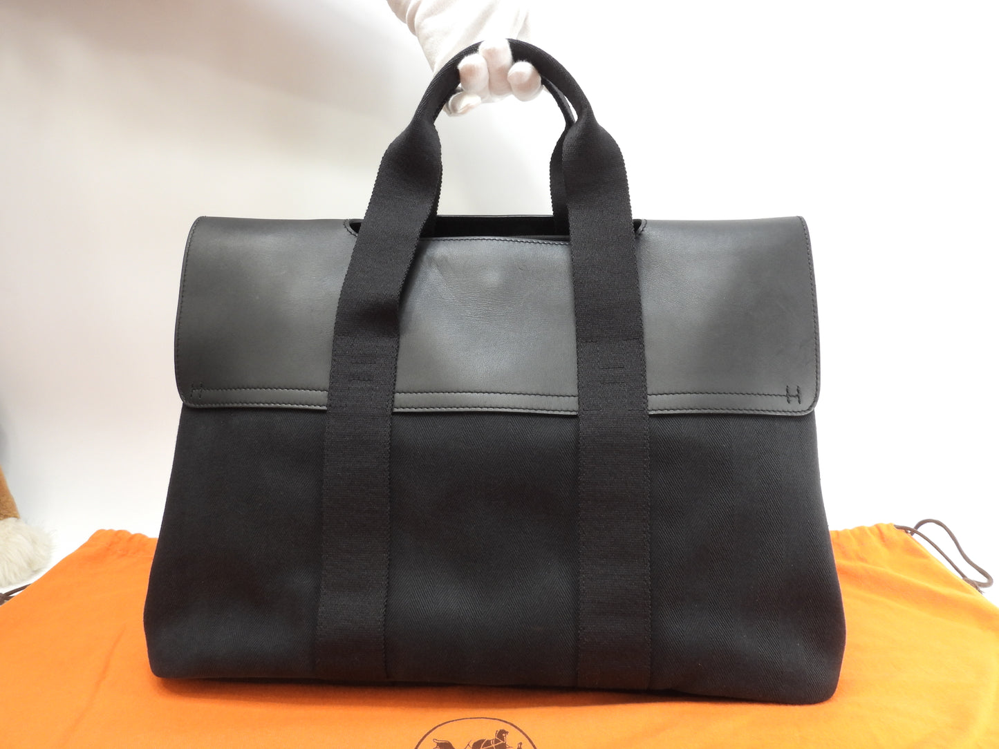 エルメス ヴァルパライソMM コットン/レザー 黒 ハンドバッグ トートバッグ 美品@ 60