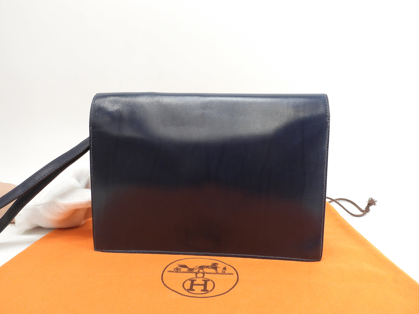 エルメス ジェット Boxカーフ紺 シルバー金具 セカンドバッグ クラッチバッグ 美品@□L