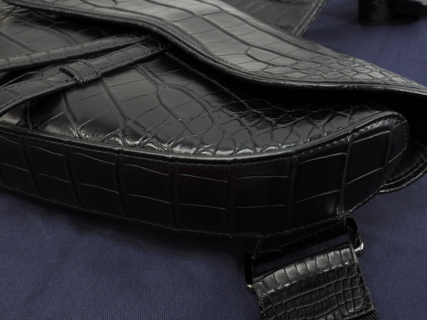 Christian Dior Crossbody Bag Saddle Bag Crocodile Leather Black Like New @ 2