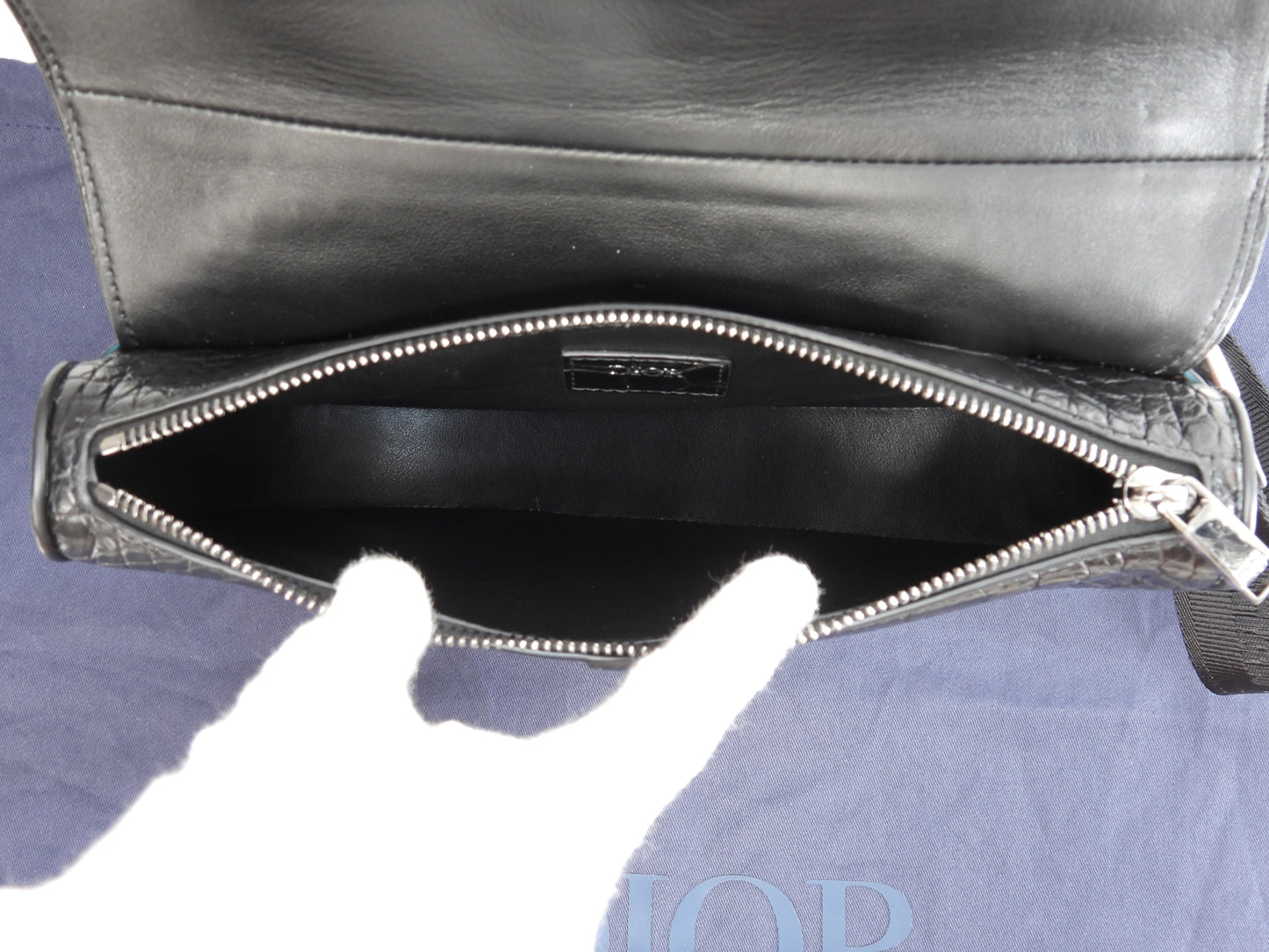 Christian Dior Crossbody Bag Saddle Bag Crocodile Leather Black Like New @ 2