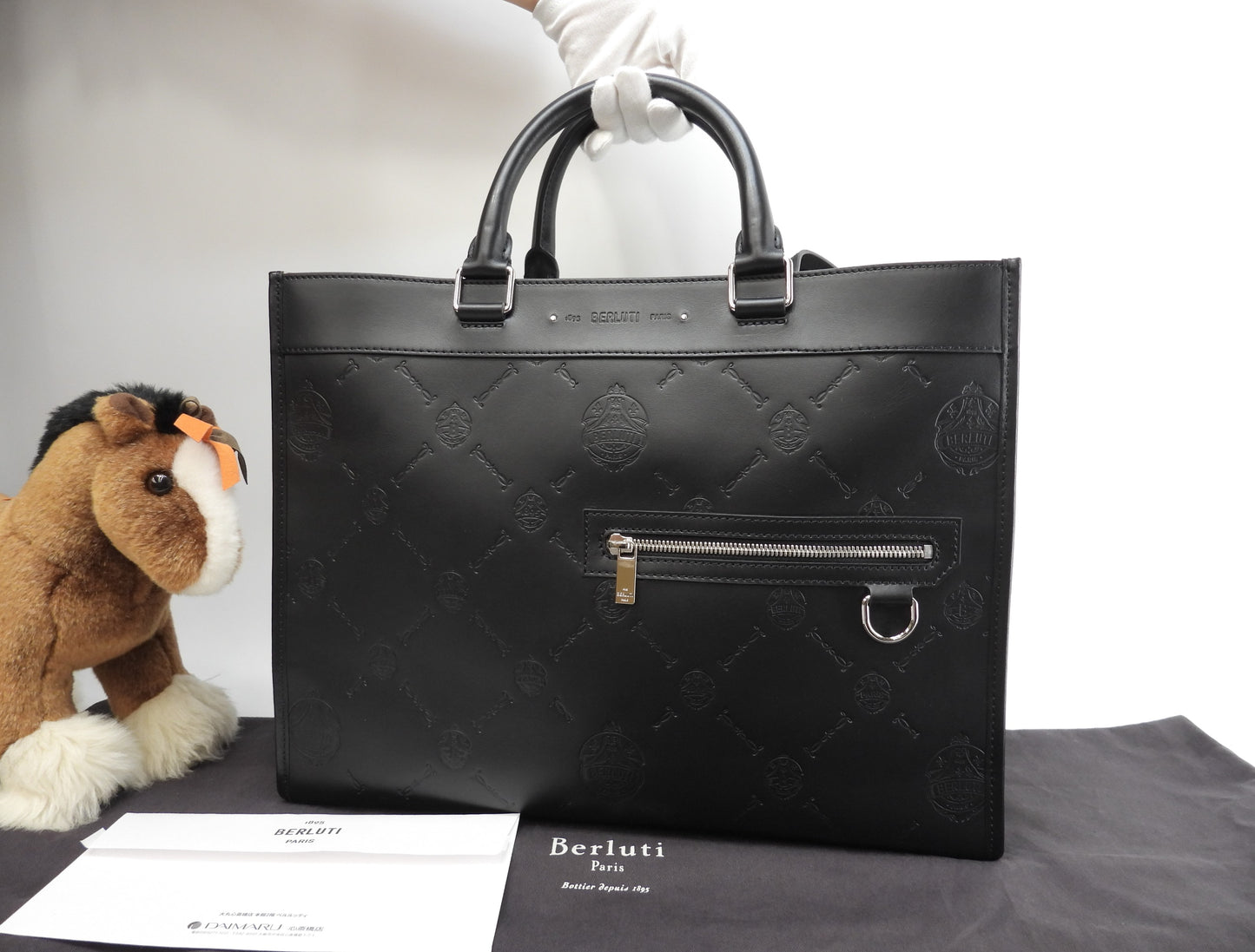 Berluti Ulisse Small Chevron Leather Black Men's Tote Bag, Like New @A0251 2
