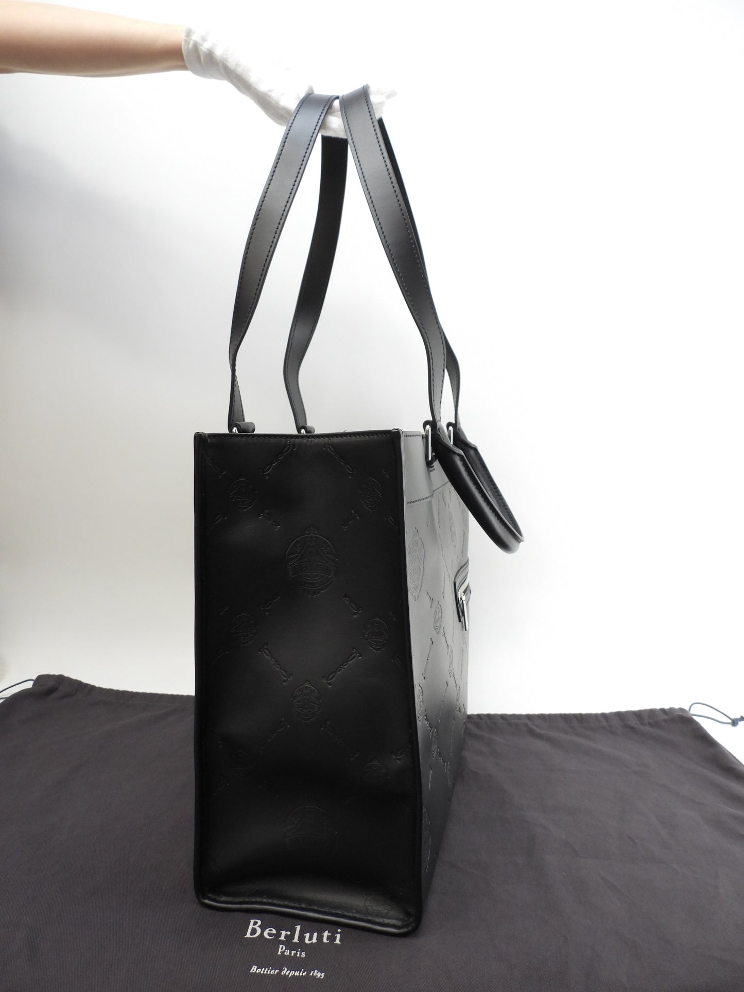 Berluti Ulisse Small Chevron Leather Black Men's Tote Bag, Like New @A0251 2