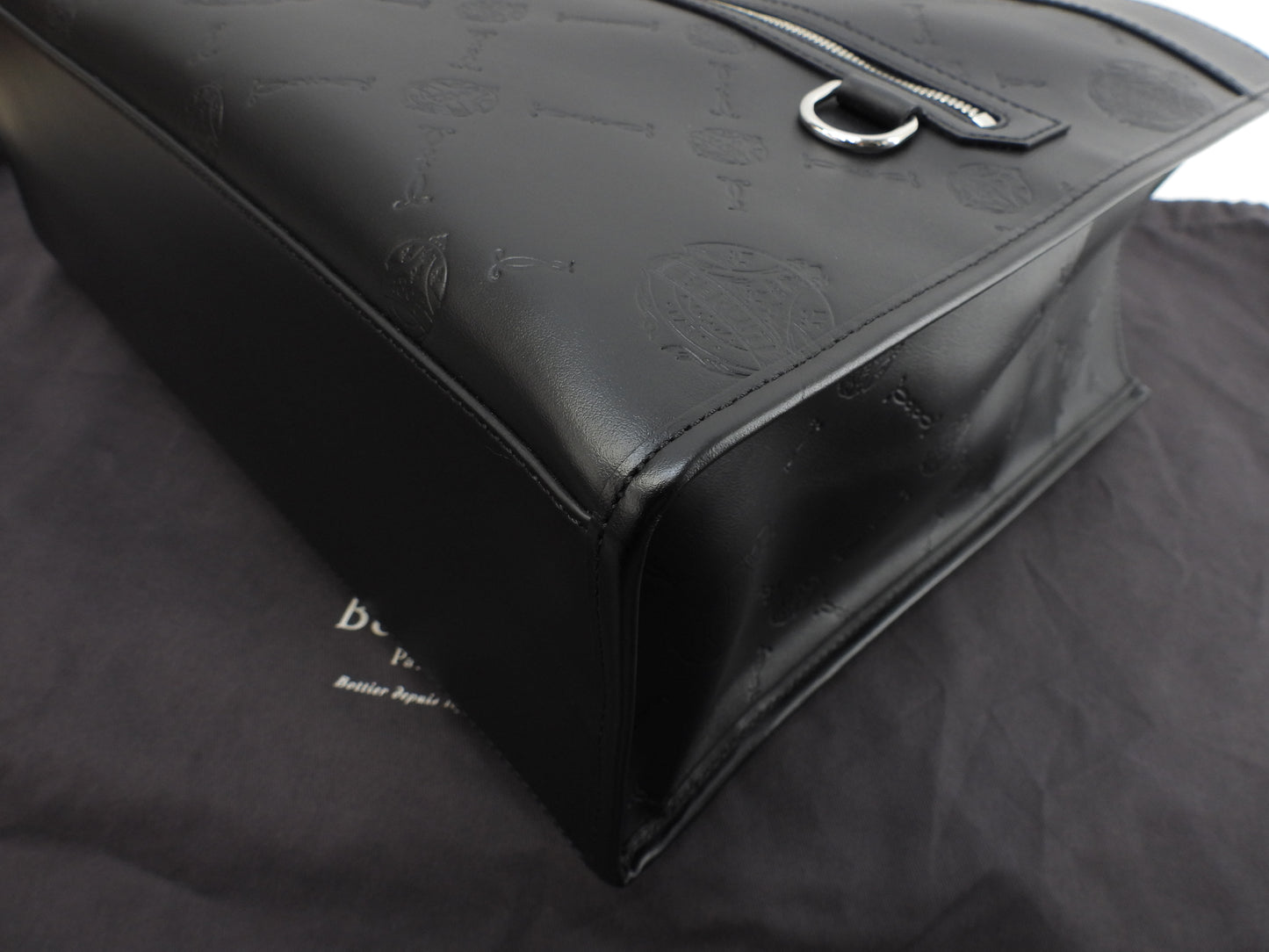 Berluti Ulisse Small Chevron Leather Black Men's Tote Bag, Like New @A0251 2
