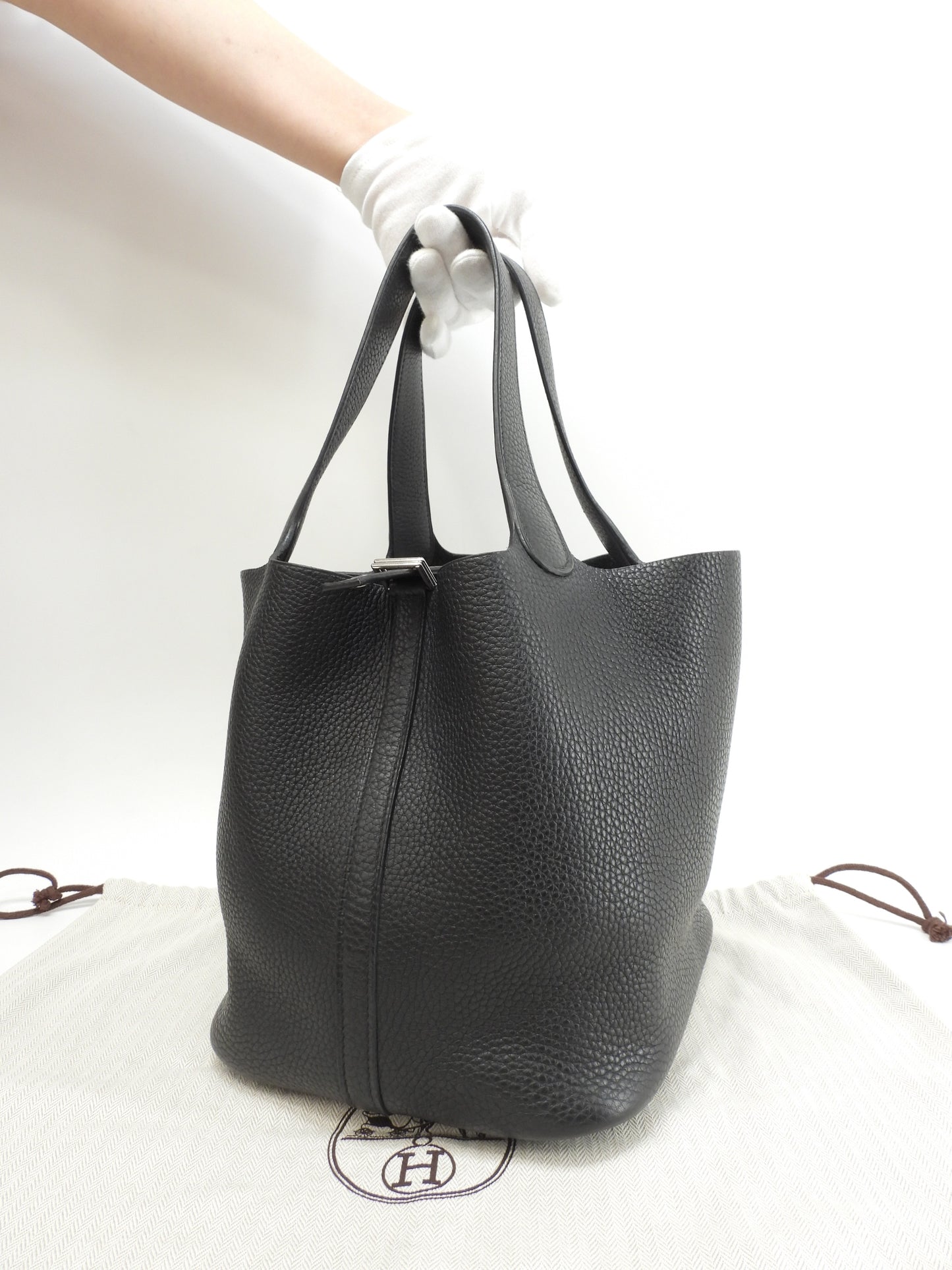 エルメス ピコタンロックMM トリヨンクレマンス 黒 ハンドバッグ シルバー金具 美品@C 5