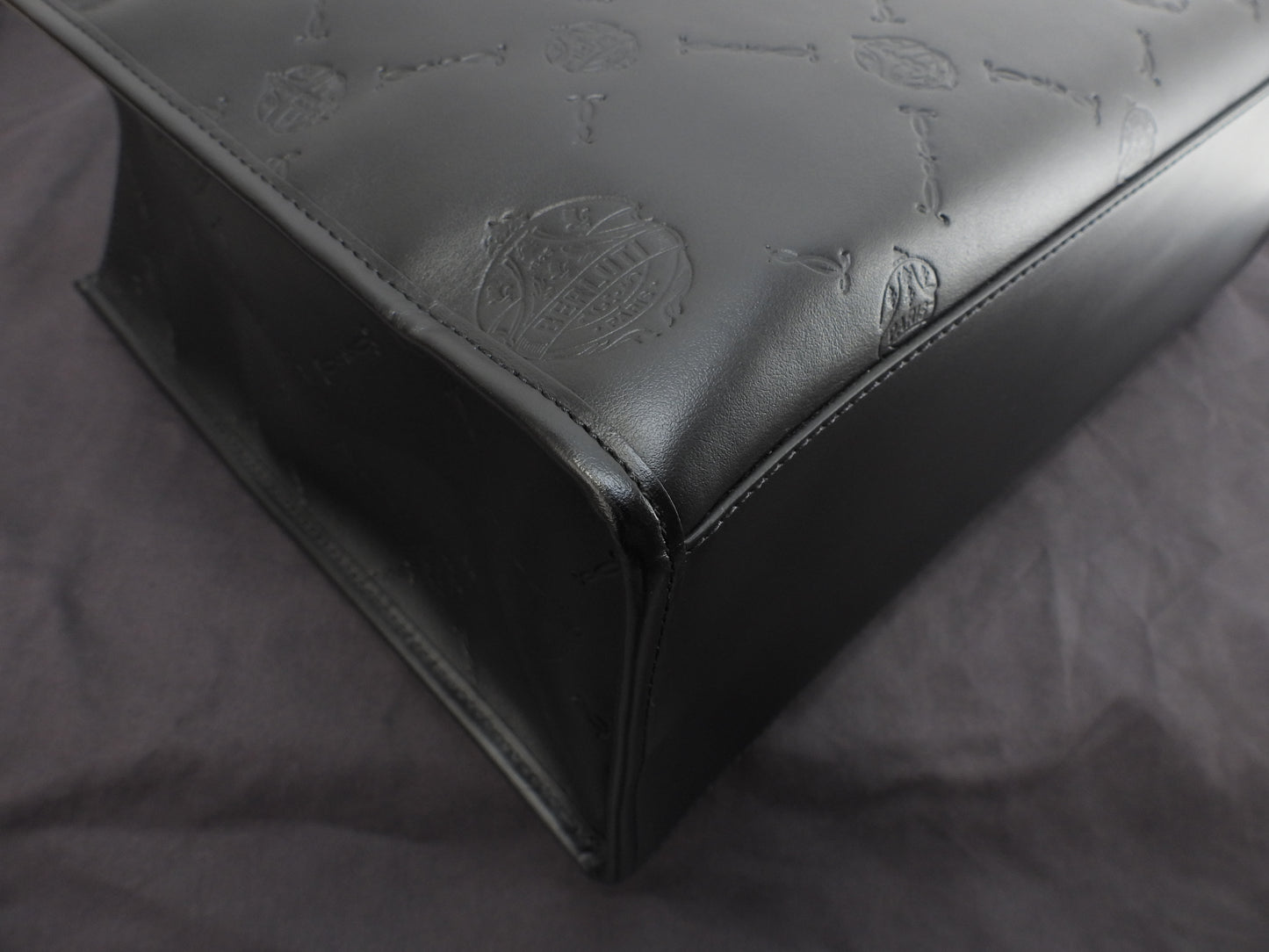 Berluti Ulisse Small Chevron Leather Black Men's Tote Bag, Like New @A0251 2