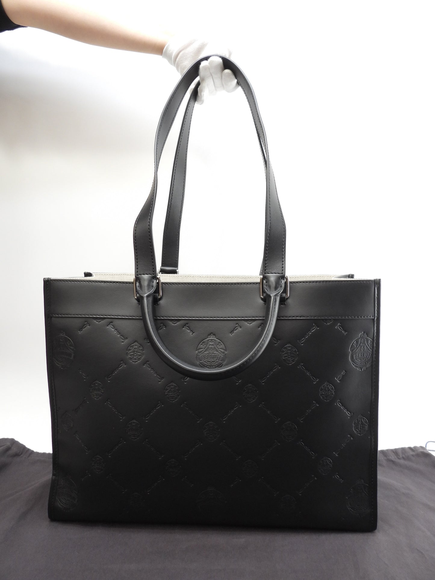 Berluti Ulisse Small Chevron Leather Black Men's Tote Bag, Like New @A0251 2