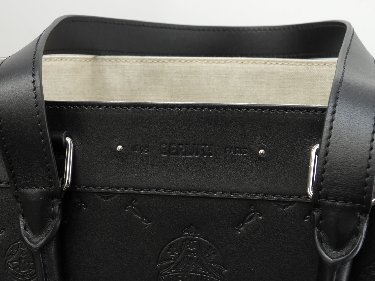Berluti Ulisse Small Chevron Leather Black Men's Tote Bag, Like New @A0251 2