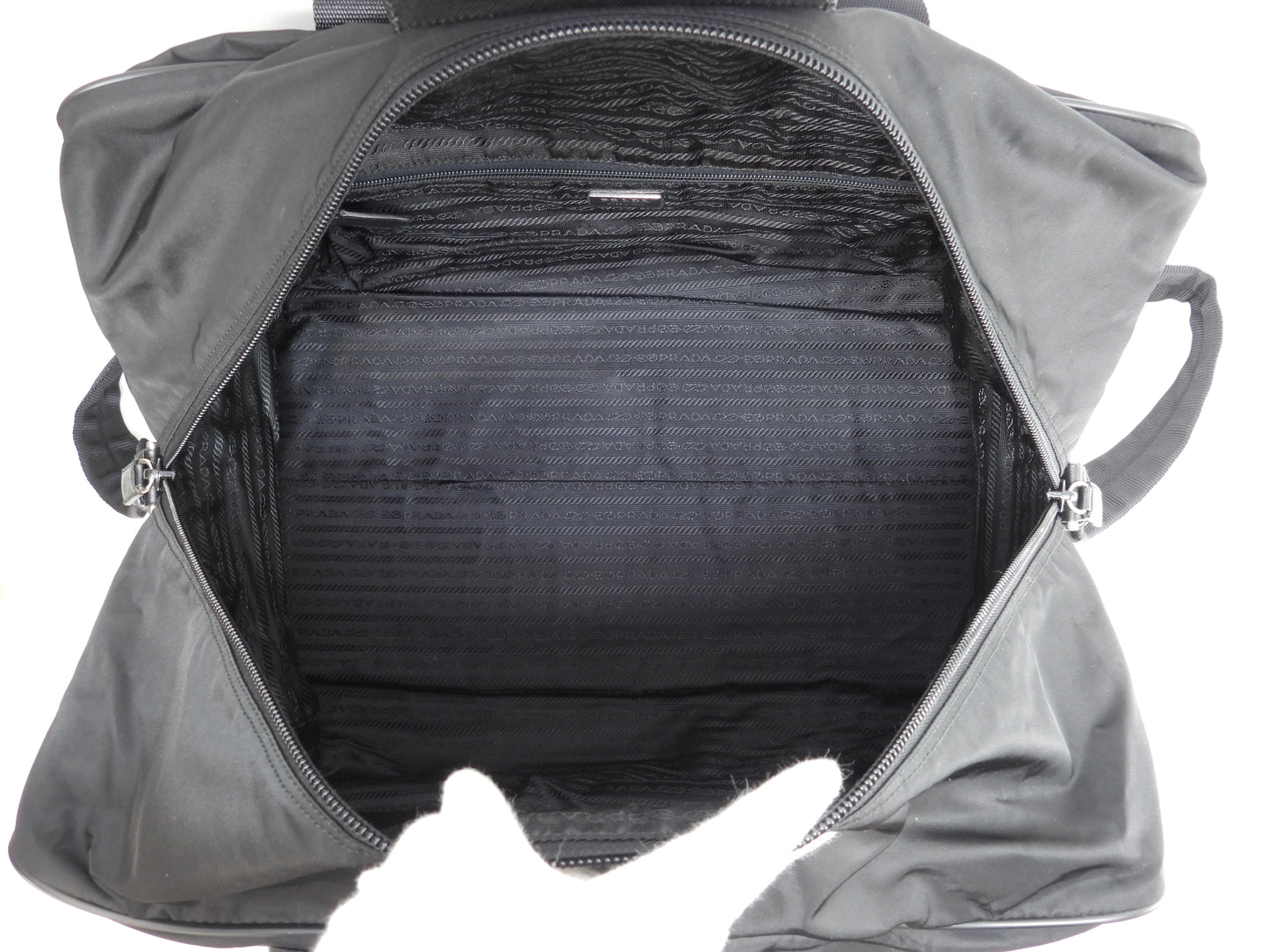 プラダ s付ボストンバッグ大 三角プレート ナイロン革黒 トラベル 旅行用ハンドバッグ@7