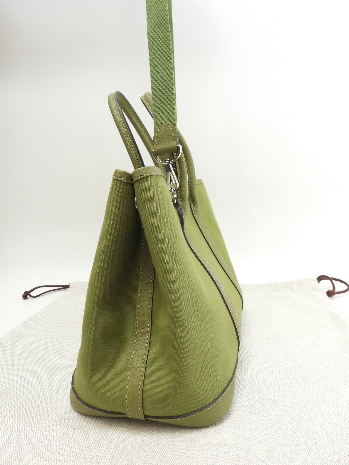 エルメス ガーデンパーティTPM トワルオフィシェ 緑 s付ハンドバッグ 美品@□J