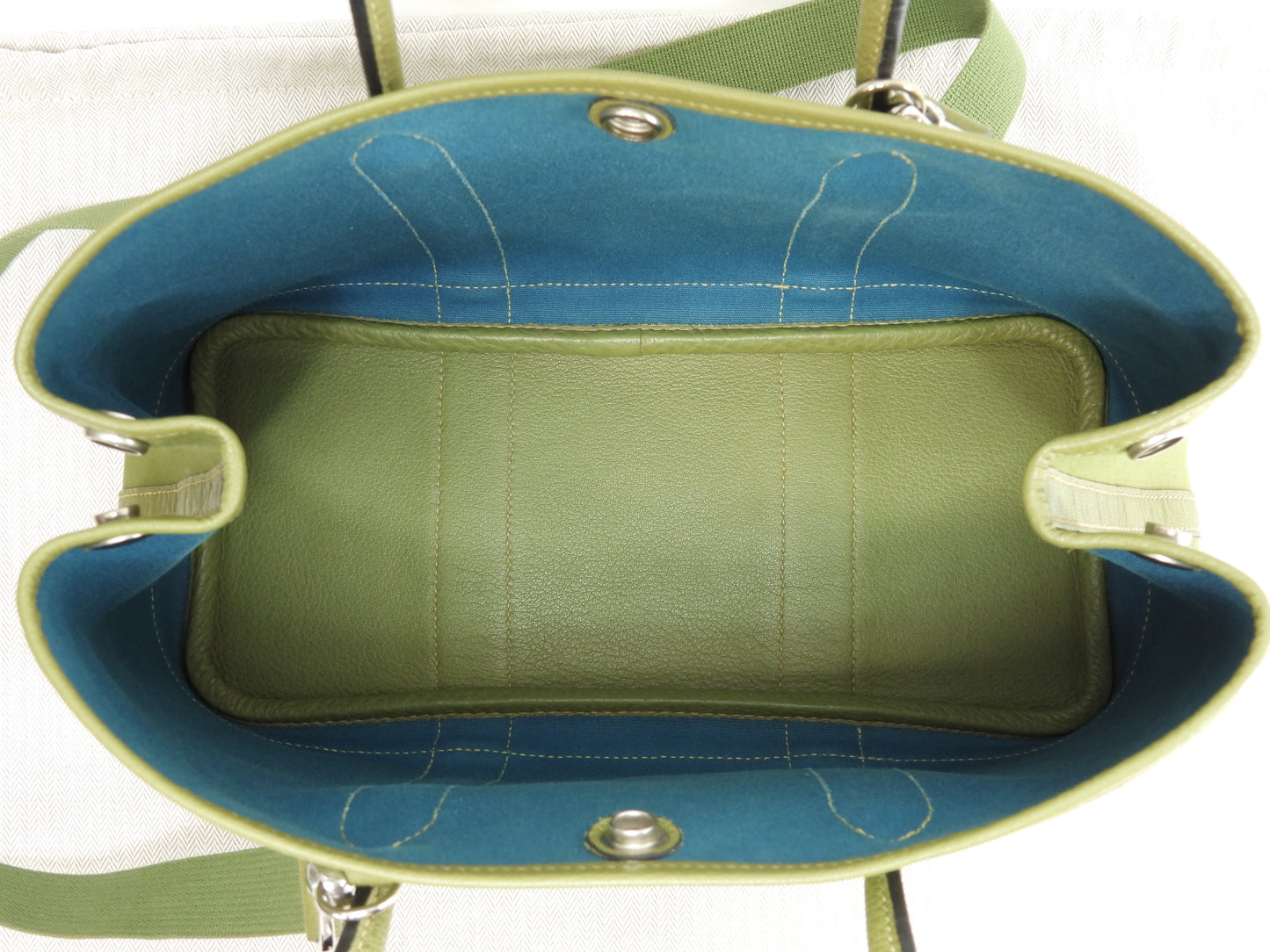 エルメス ガーデンパーティTPM トワルオフィシェ 緑 s付ハンドバッグ 美品@□J