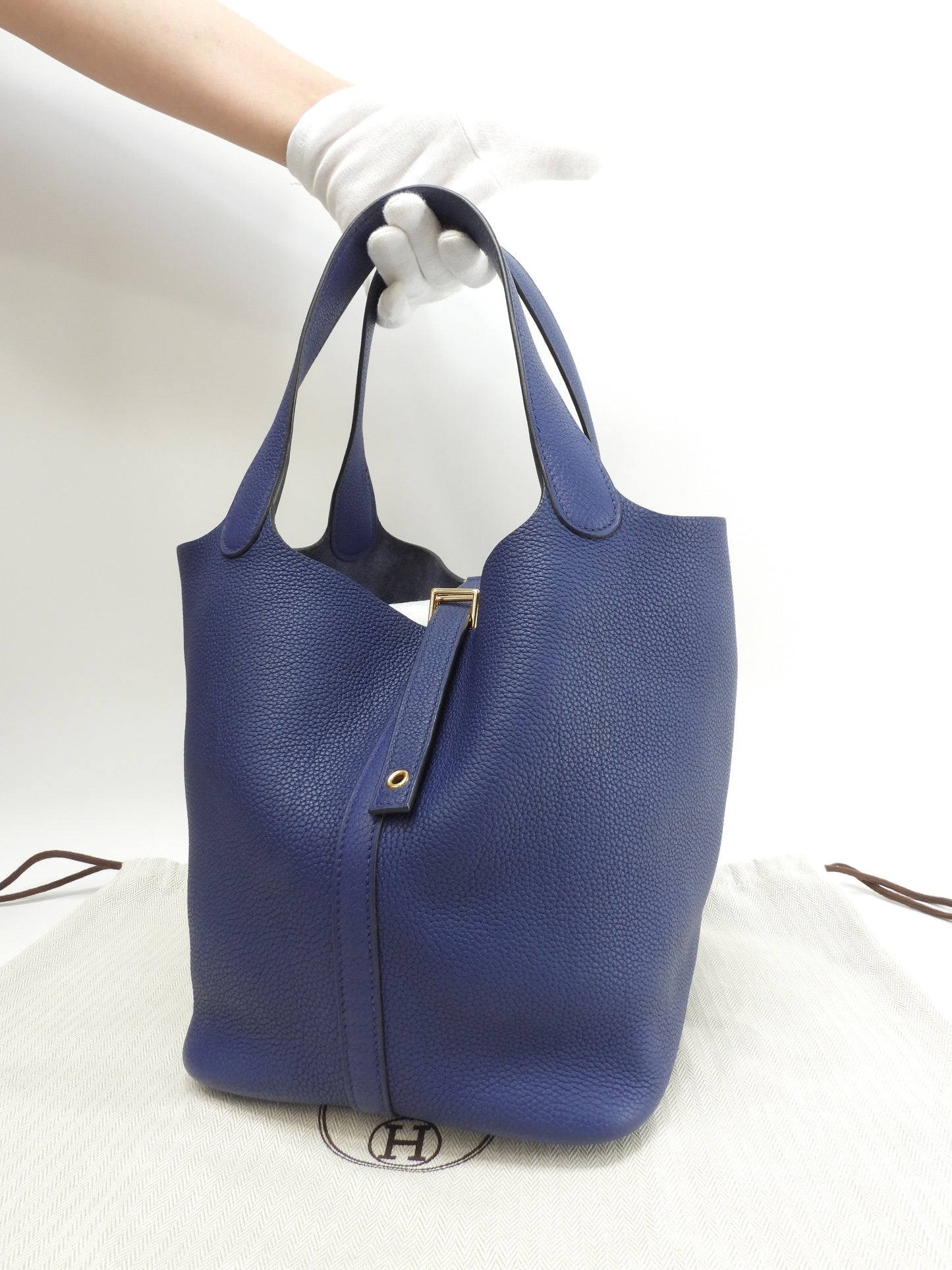 エルメス ピコタンロックMM トリヨンモーリス ディープブルー ハンドバッグ ゴールド金具 美品@D