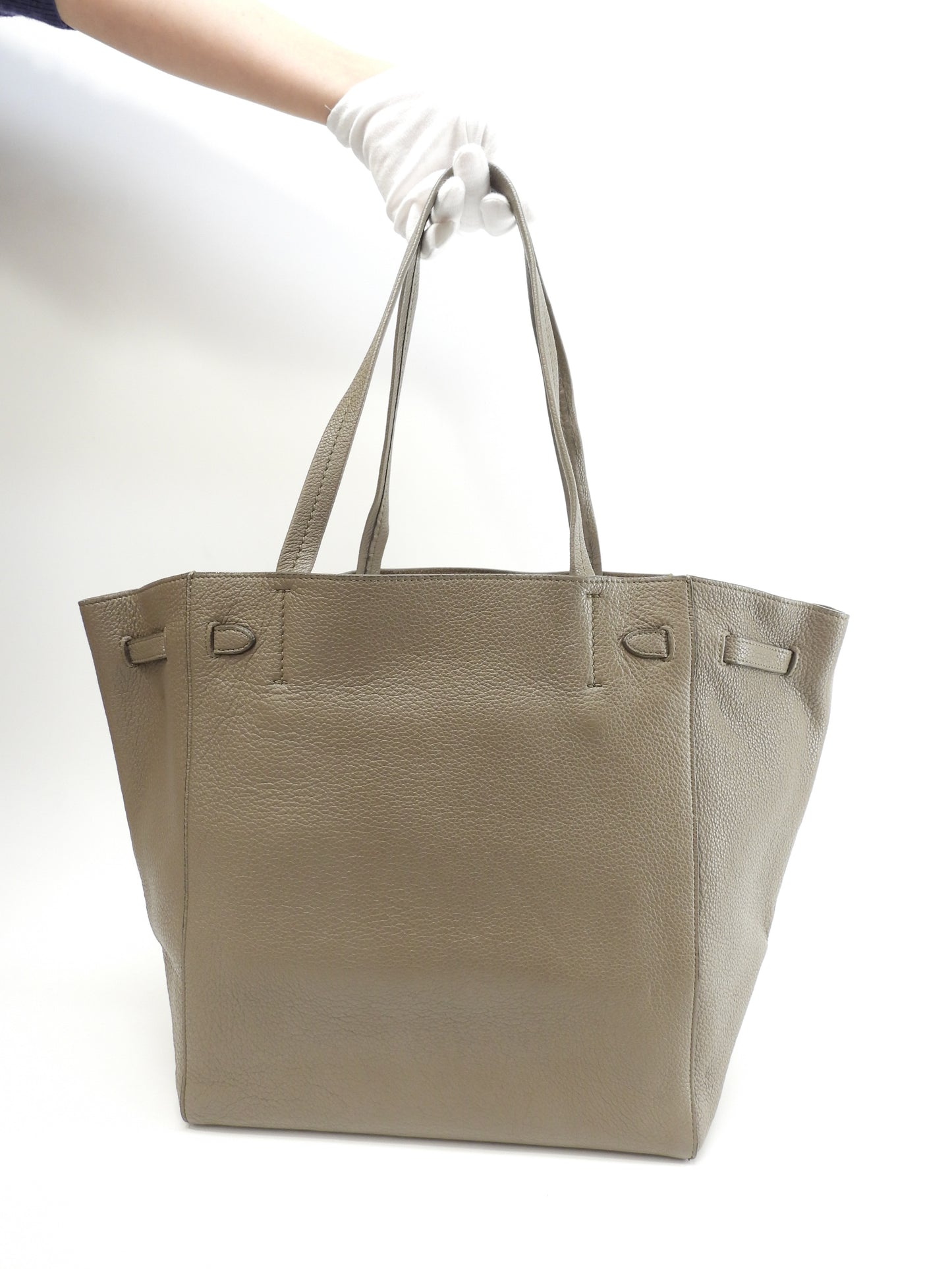 セリーヌ カバファントム スモール レザー灰 トートバッグ ショッピングバッグ 美品@S-LA-3155