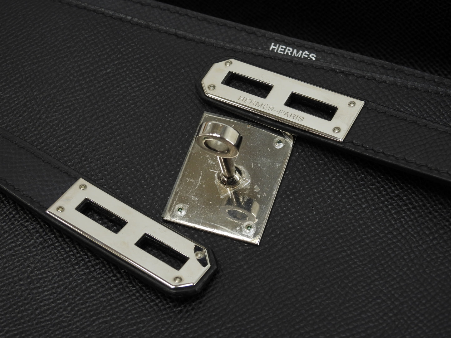 Hermes Kelly Depeche 34 Epson Black Silver Hardware Briefcase @□J 2
