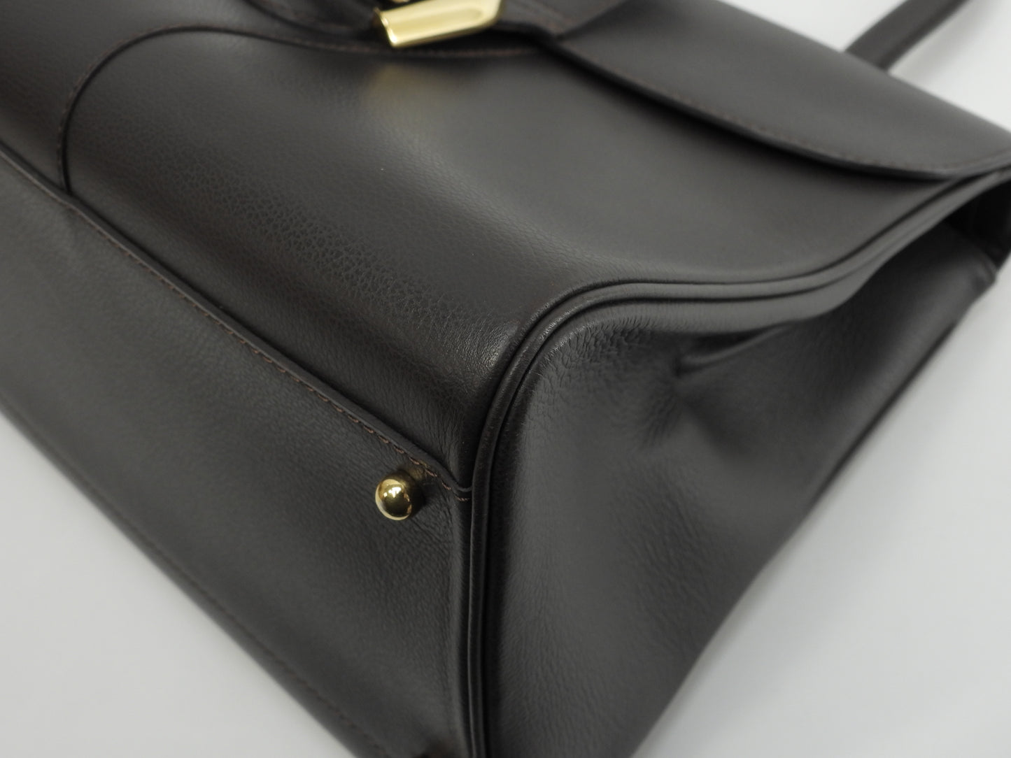デルボー ブリヨンMM 型押レザー 焦茶 ハンドバッグ トップハンドルバッグ ケリー型@ 92