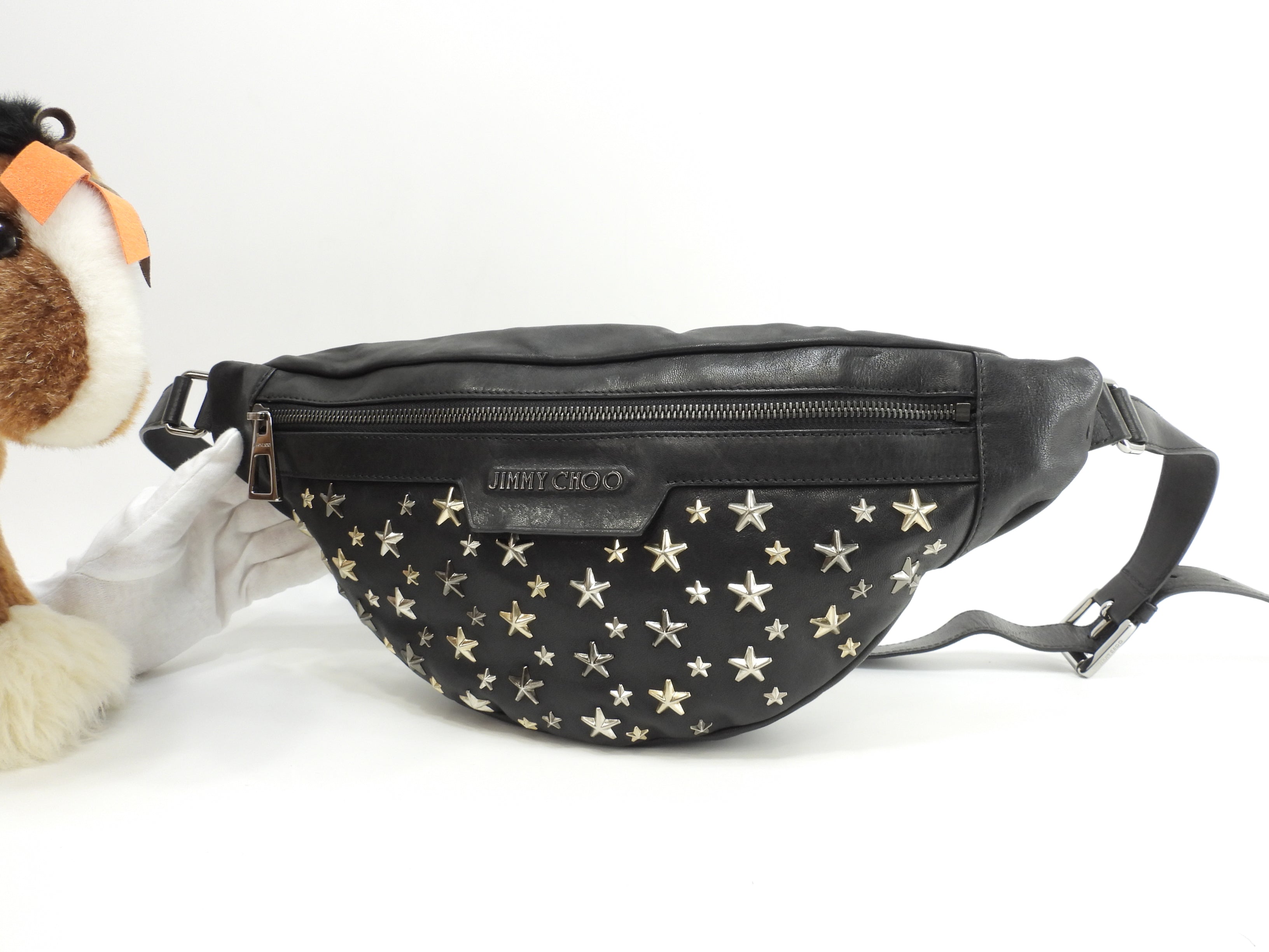 JIMMY CHOO スタースタッズ ボディバッグ ジミーチュウ デリー マルチカラー星スタッズ レザー黒 クロスボディ
