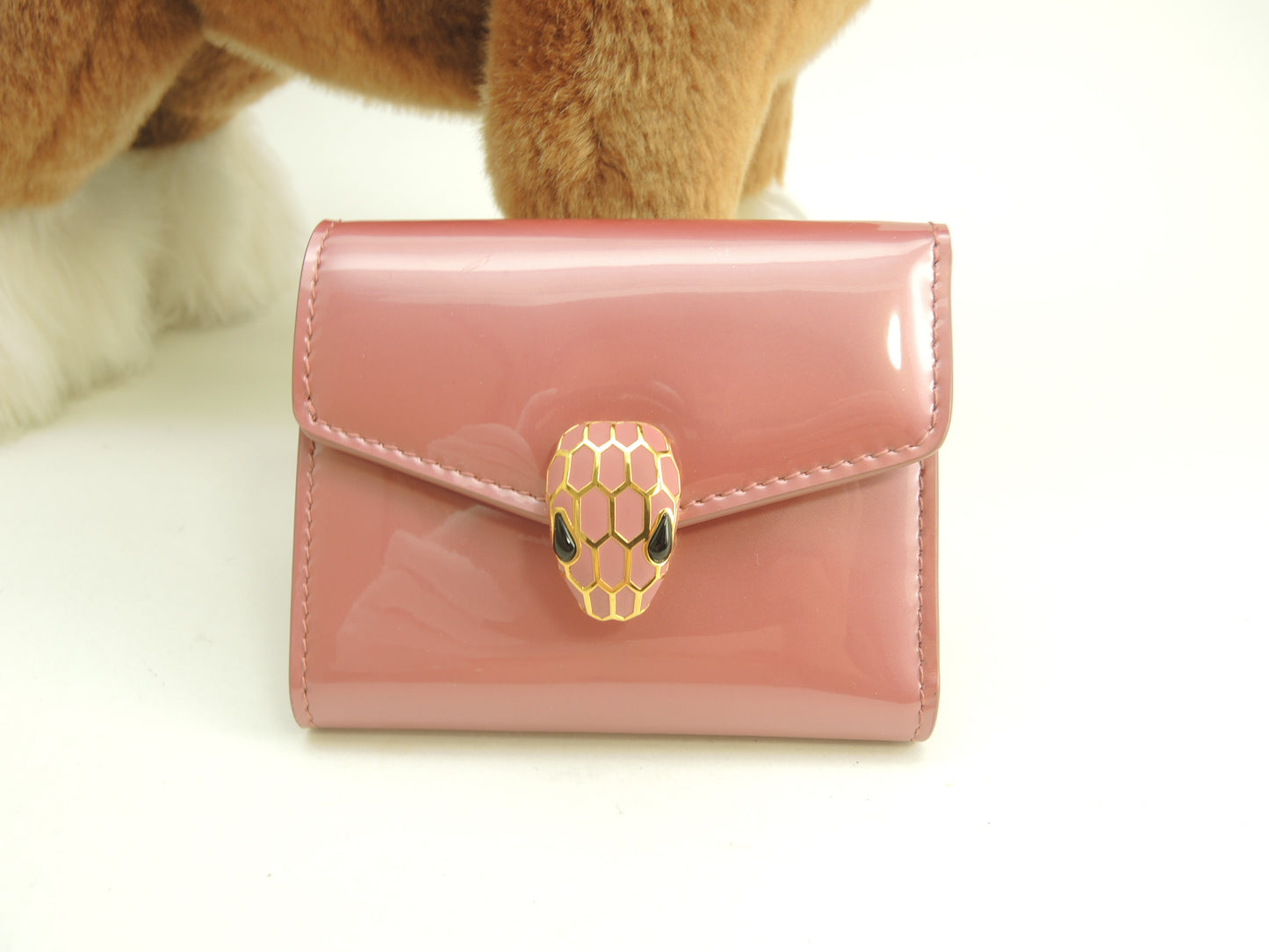 ブルガリ 三折財布 セルペンティ パテントレザー/ピンク フォーエバー ミニ財布 未使用@ 10