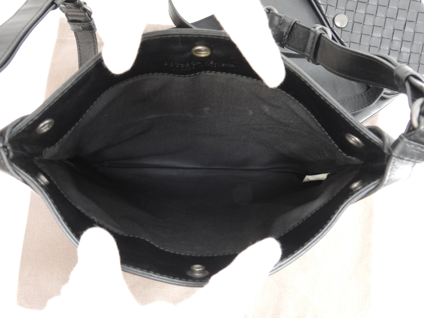 ボッテガヴェネタ ダブルポシェット イントレチャート レザー黒 斜掛ショルダーバッグ@ 247