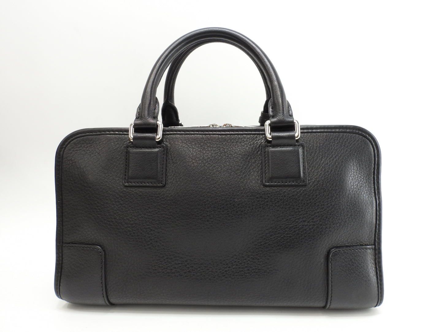 ロエベ アマソナ28 シルバー金具 型押レザー黒 ハンドバッグ アナグラム@011107