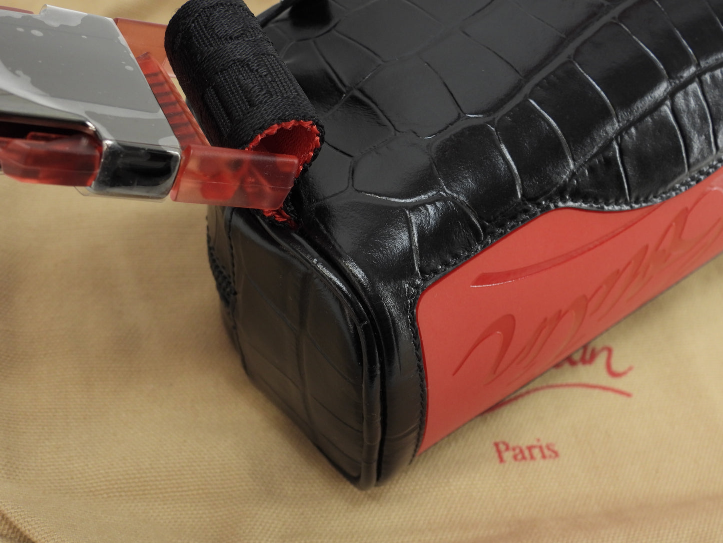クリスチャンルブタン ボディバッグ小 Blaster クロコ型押レザー黒 ウエストバッグ 未使用@ 9