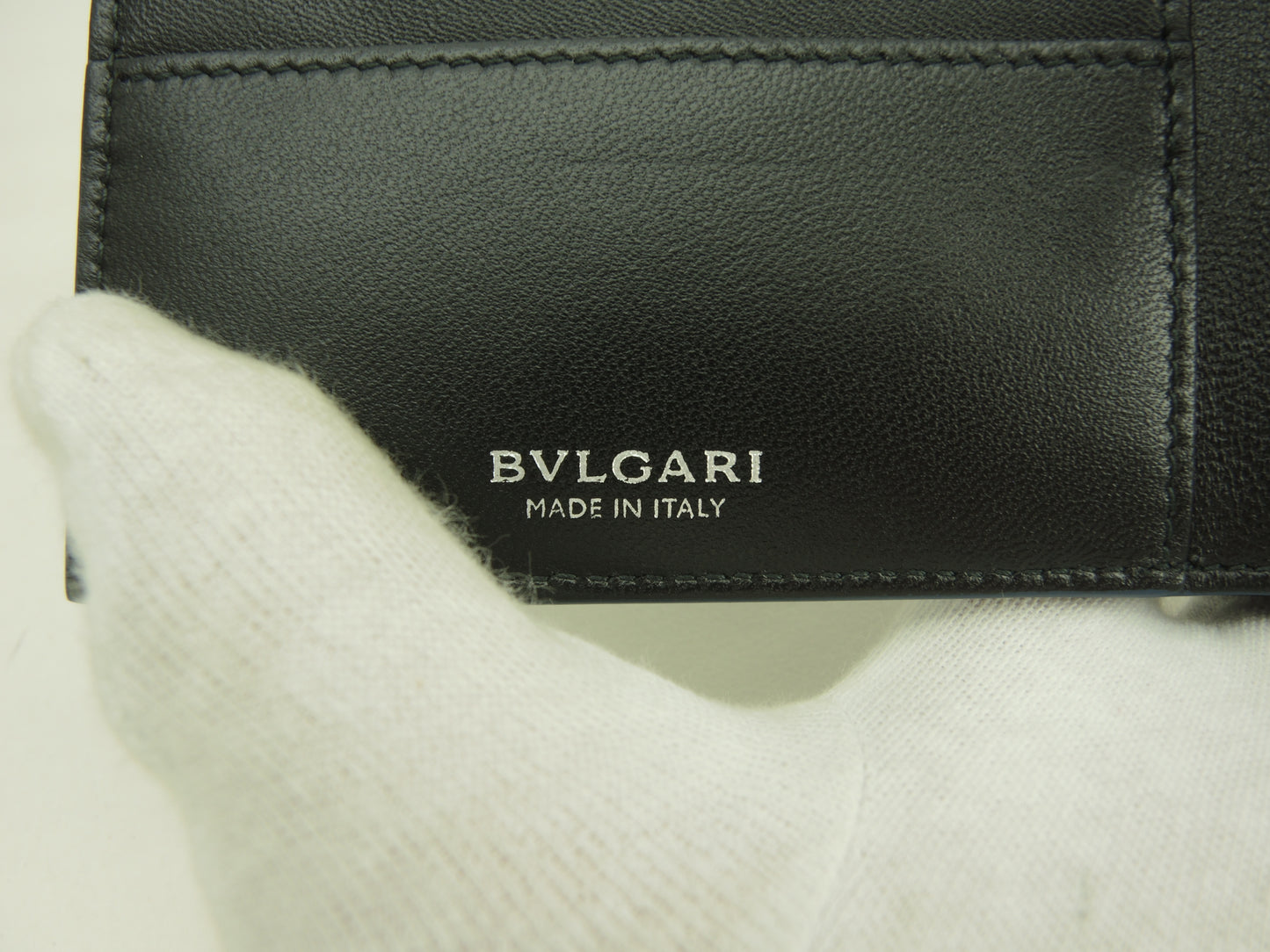 ブルガリxフラグメント コンパクトウォレット レザー紺 2つ折財布 未使用@ 5