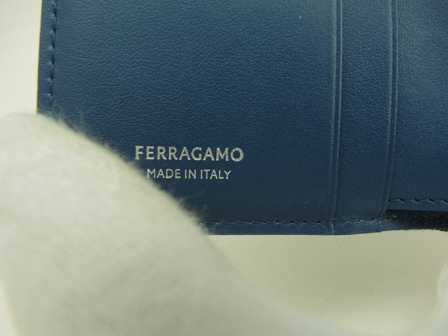 サルヴァトーレフェラガモ ミニウォレット ガンチーニ コットン/レザー青 財布 未使用@JL-220877