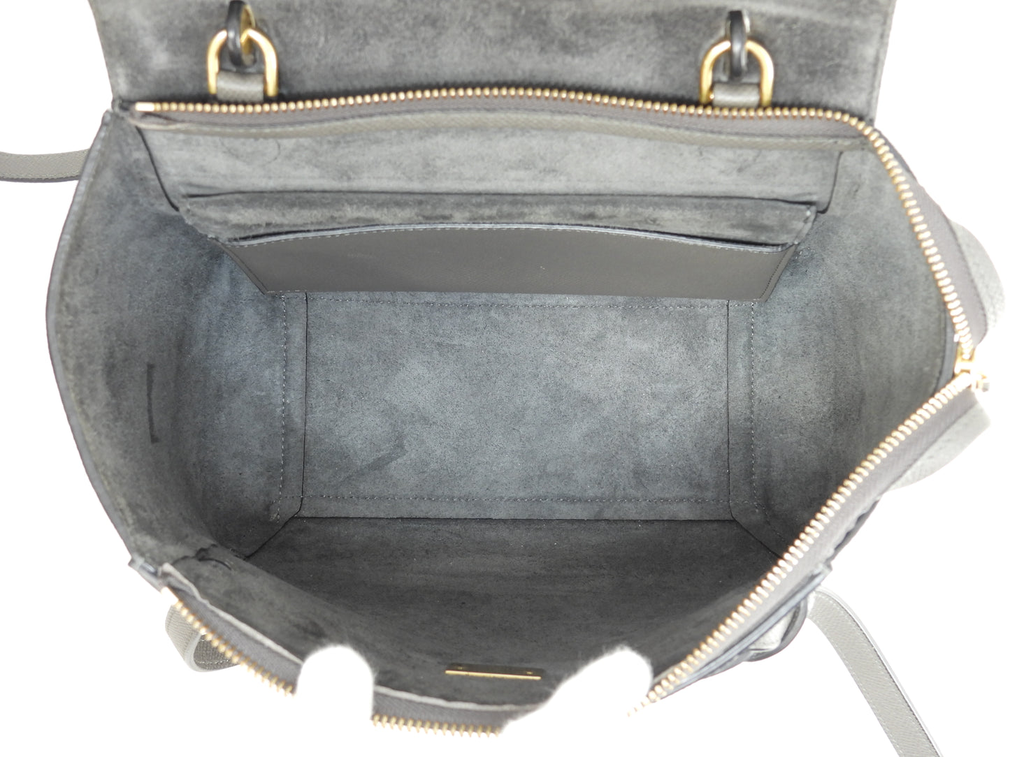 セリーヌ ベルトバッグマイクロ レザー 灰 ポシェット ハンドバッグ クロスボディバッグ 美品@S-SL-5127