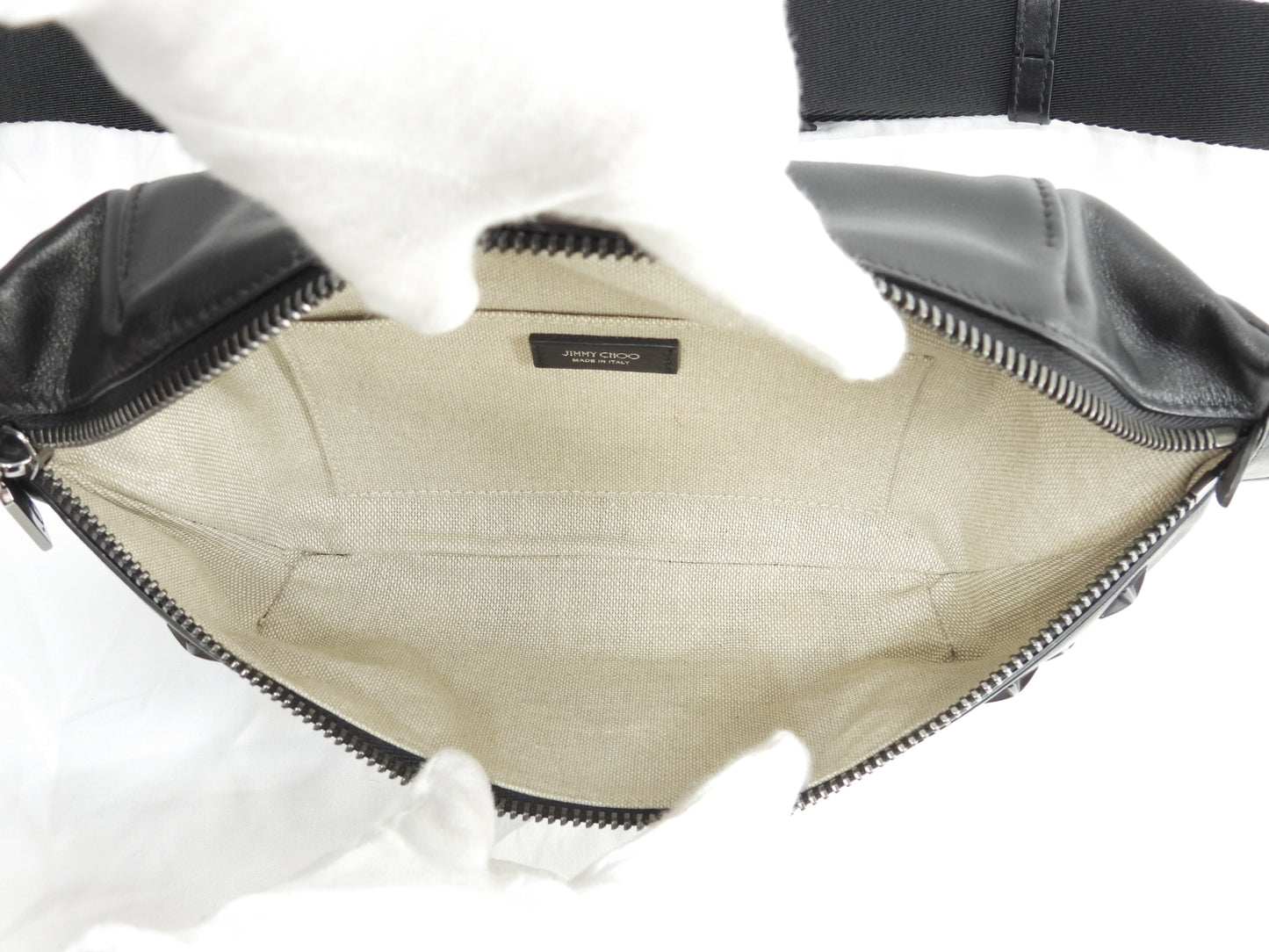 ジミーチュウ フィンズリー 黒星スタッズ レザー黒 ボディバッグ ウエストバッグ 極美品@SYX6RK