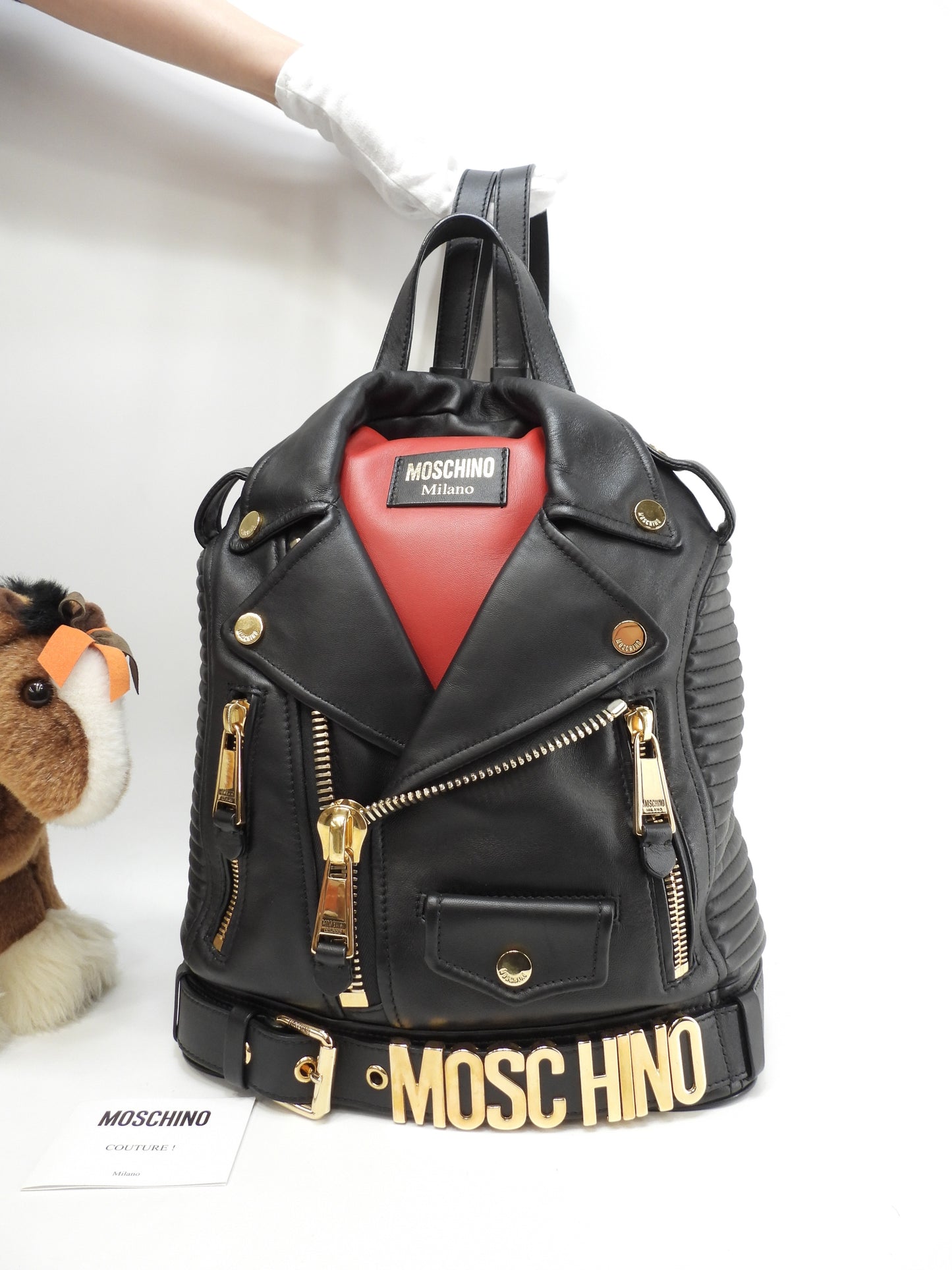 モスキーノ バックパック レザー黒 ライダース ハンドバッグ 美品@ 52