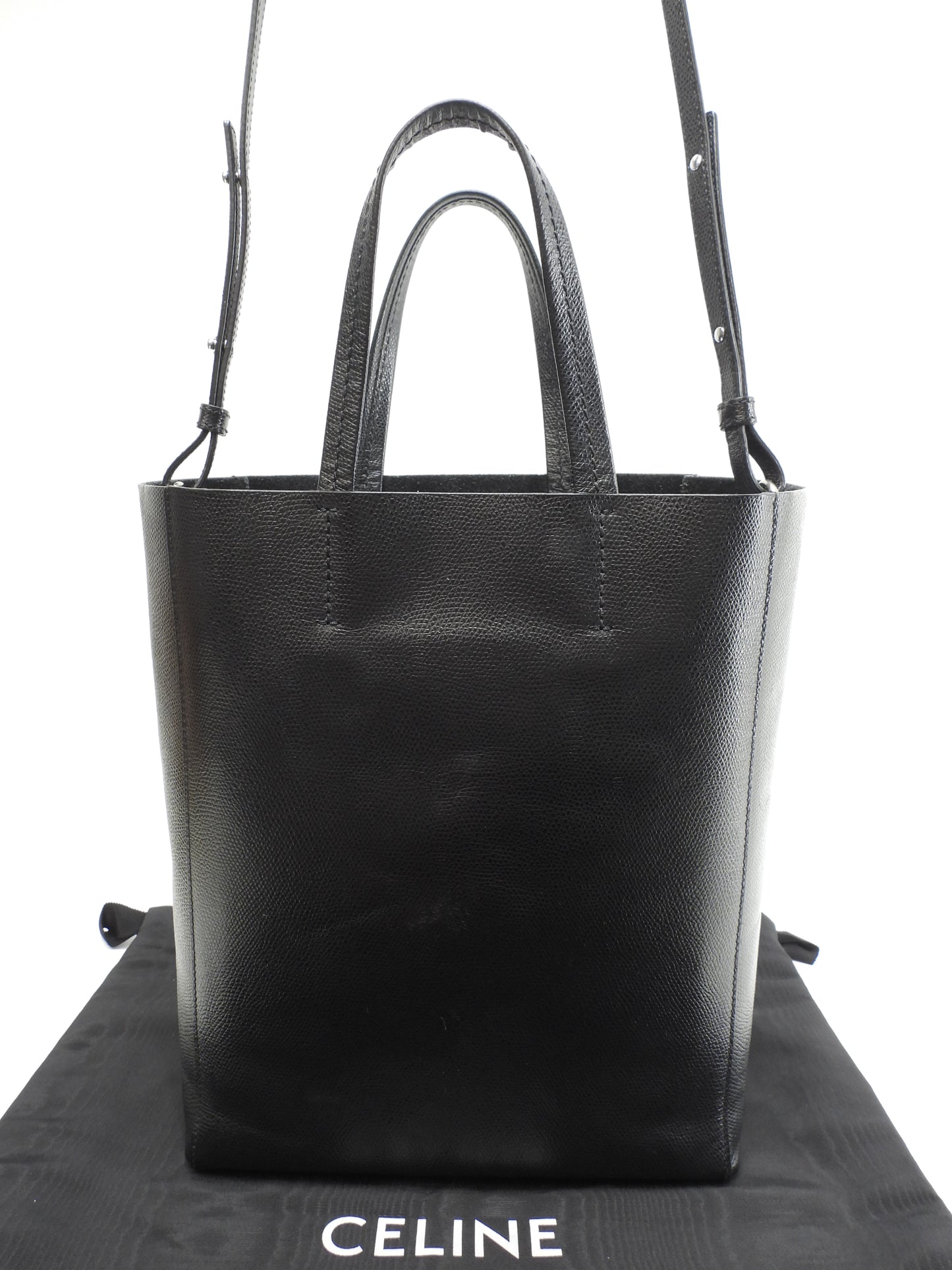 セリーヌ ヴァーティカルカバ スモール レザー黒 ポシェット ハンドバッグ トートバッグ@S-CU-5118