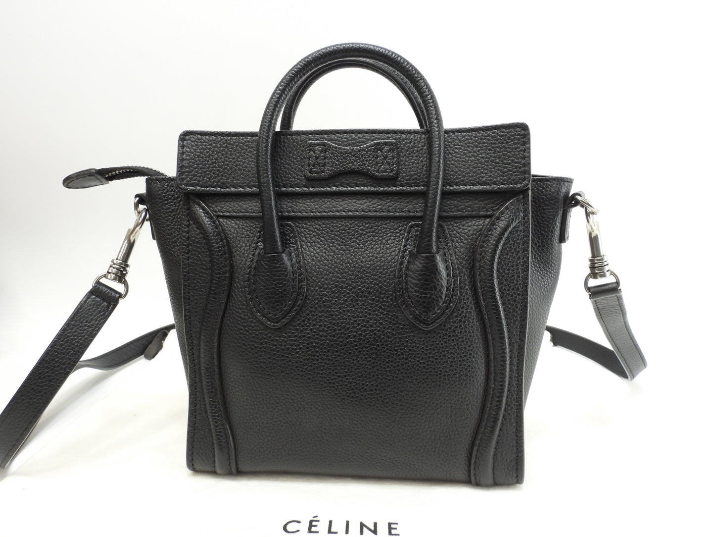 セリーヌ ラゲージナノ ドラムドレザー 黒 ポシェット ミニハンドバッグ 美品@S-VP-0172