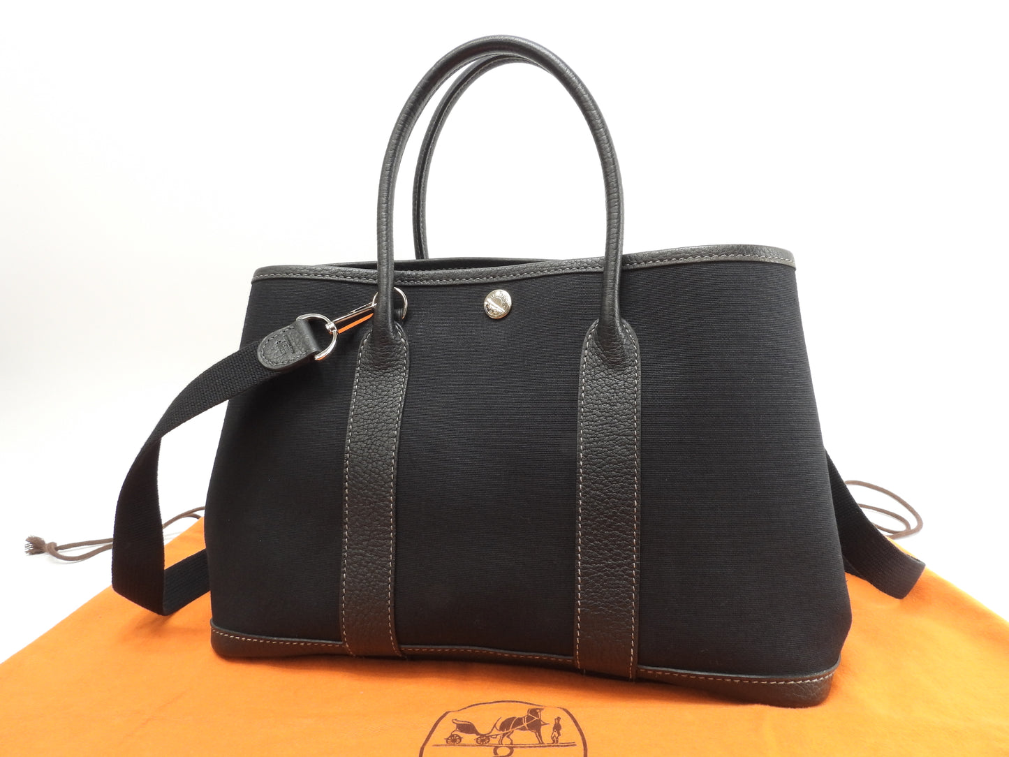 エルメス ガーデンパーティTPM トワルオフィシェ 黒 s付ハンドバッグ 美品@□H 13