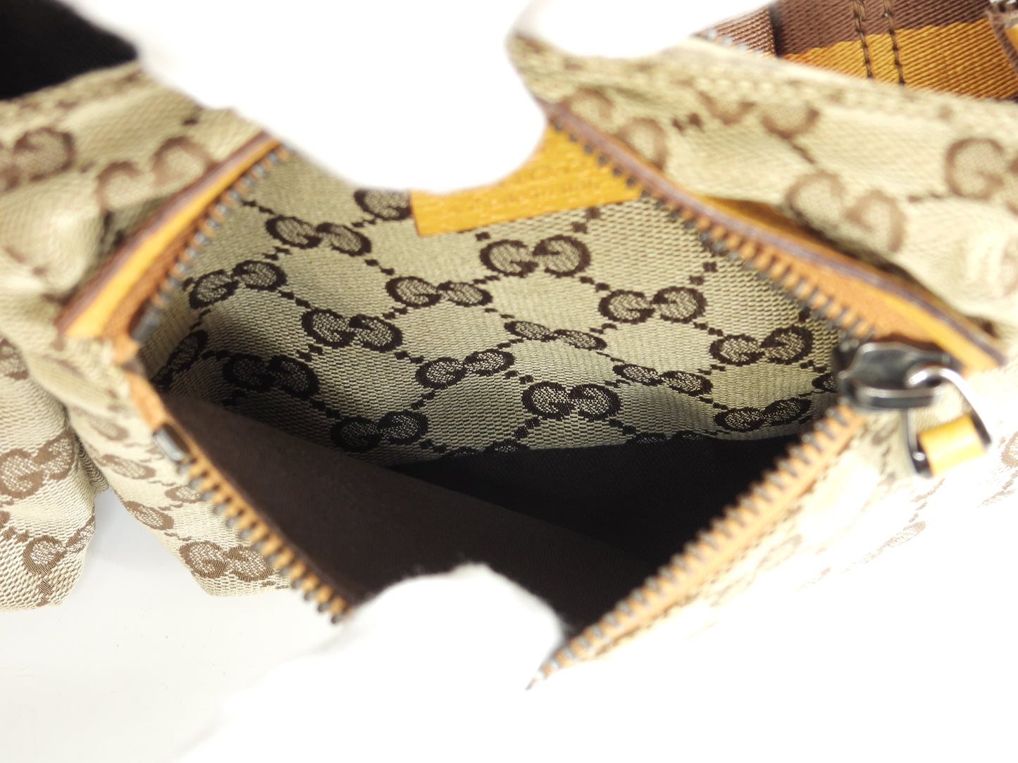 グッチ ベルトバッグ GGシュプリーム コットン茶黄革 ボディバッグ ウエストバッグ 美品@ 17