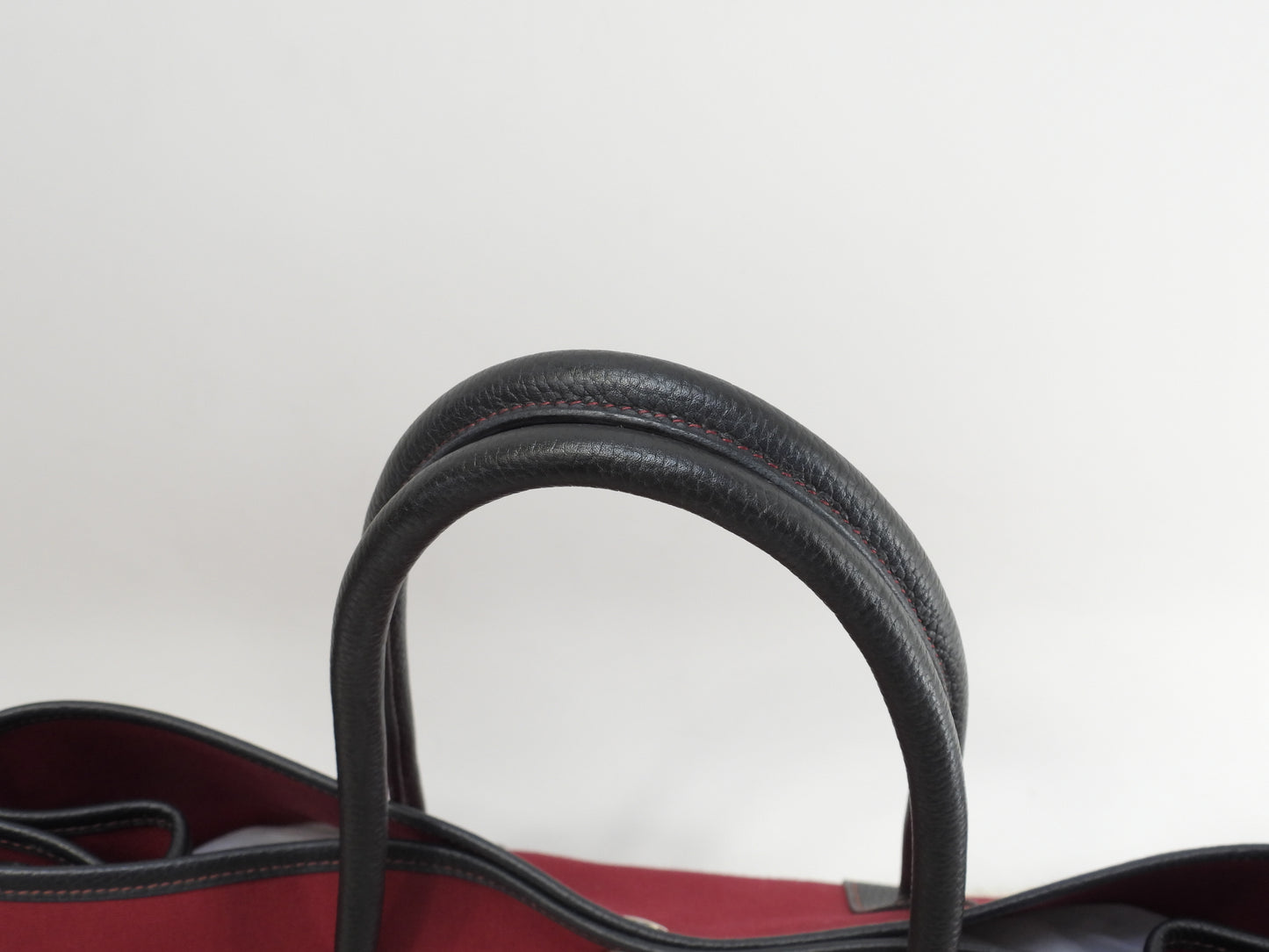 エルメス ガーデンパーティーPM コットン/レザー 赤黒 トートバッグ@□J 13