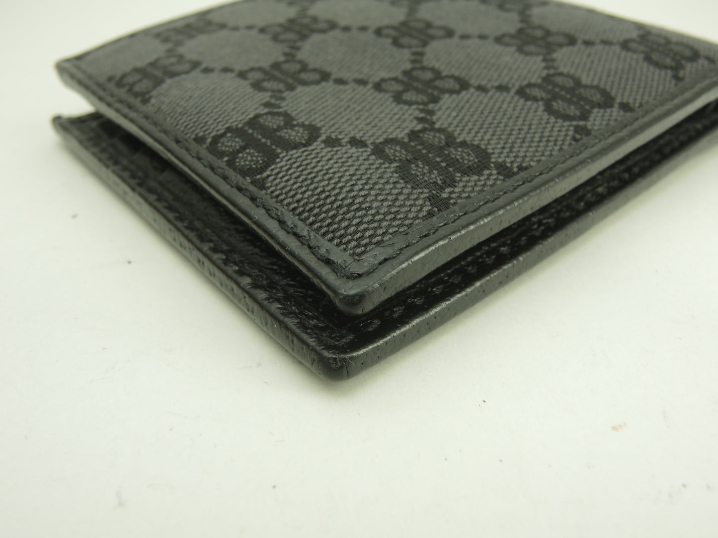 グッチバレンシアガ 2折財布 コットン革 BB黒 メンズ コンパクトウォレット 美品@ 2