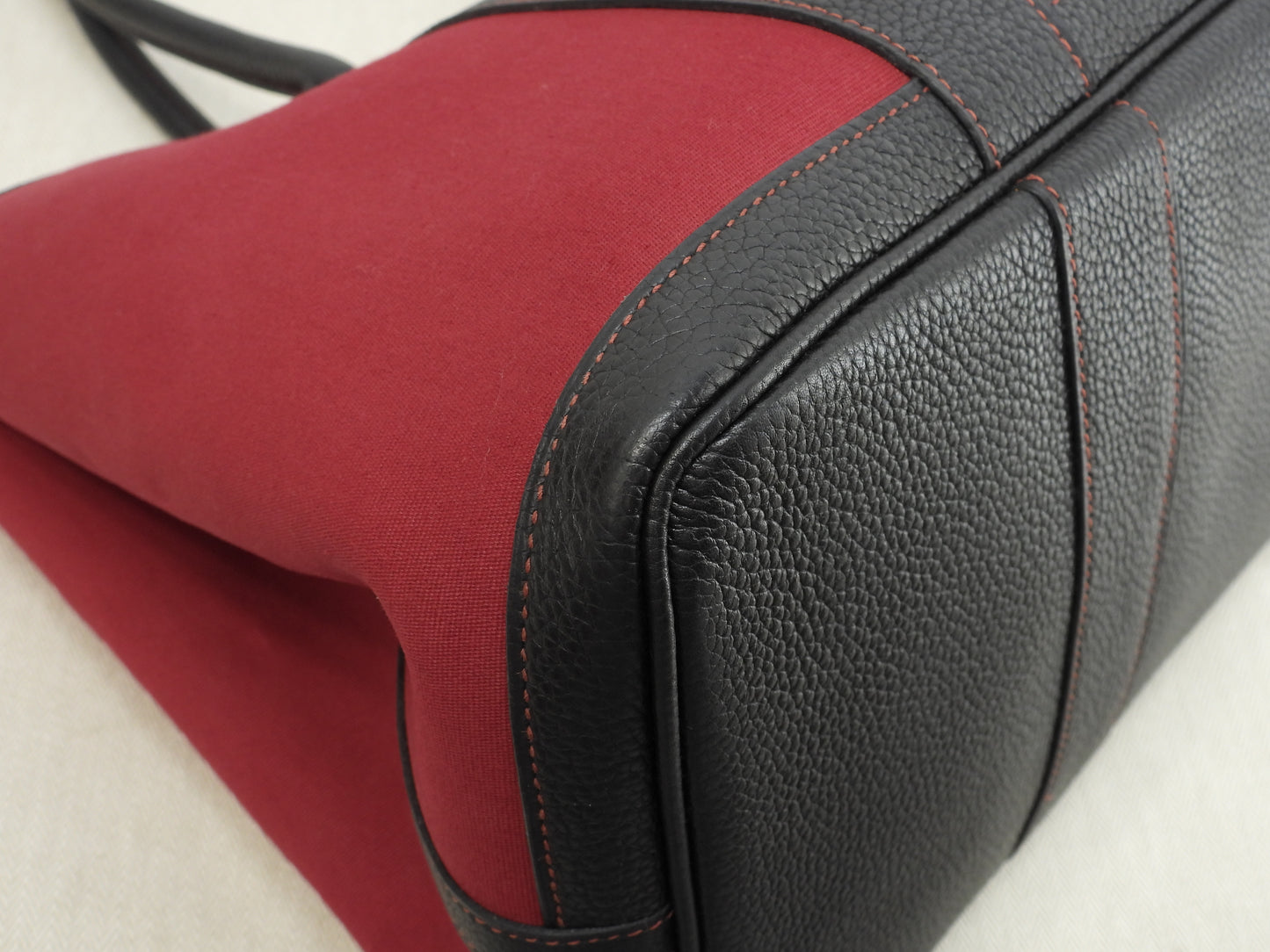 エルメス ガーデンパーティーPM コットン/レザー 赤黒 トートバッグ@□J 13