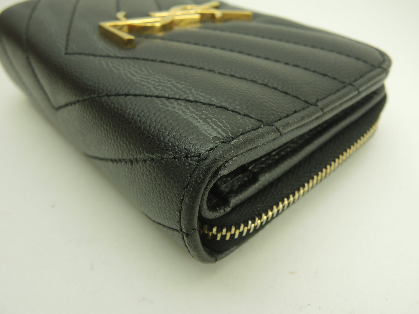 サンローラン コンパクトジップアラウンドウォレット YSL レザー黒 2折財布 @GNC403723-0321