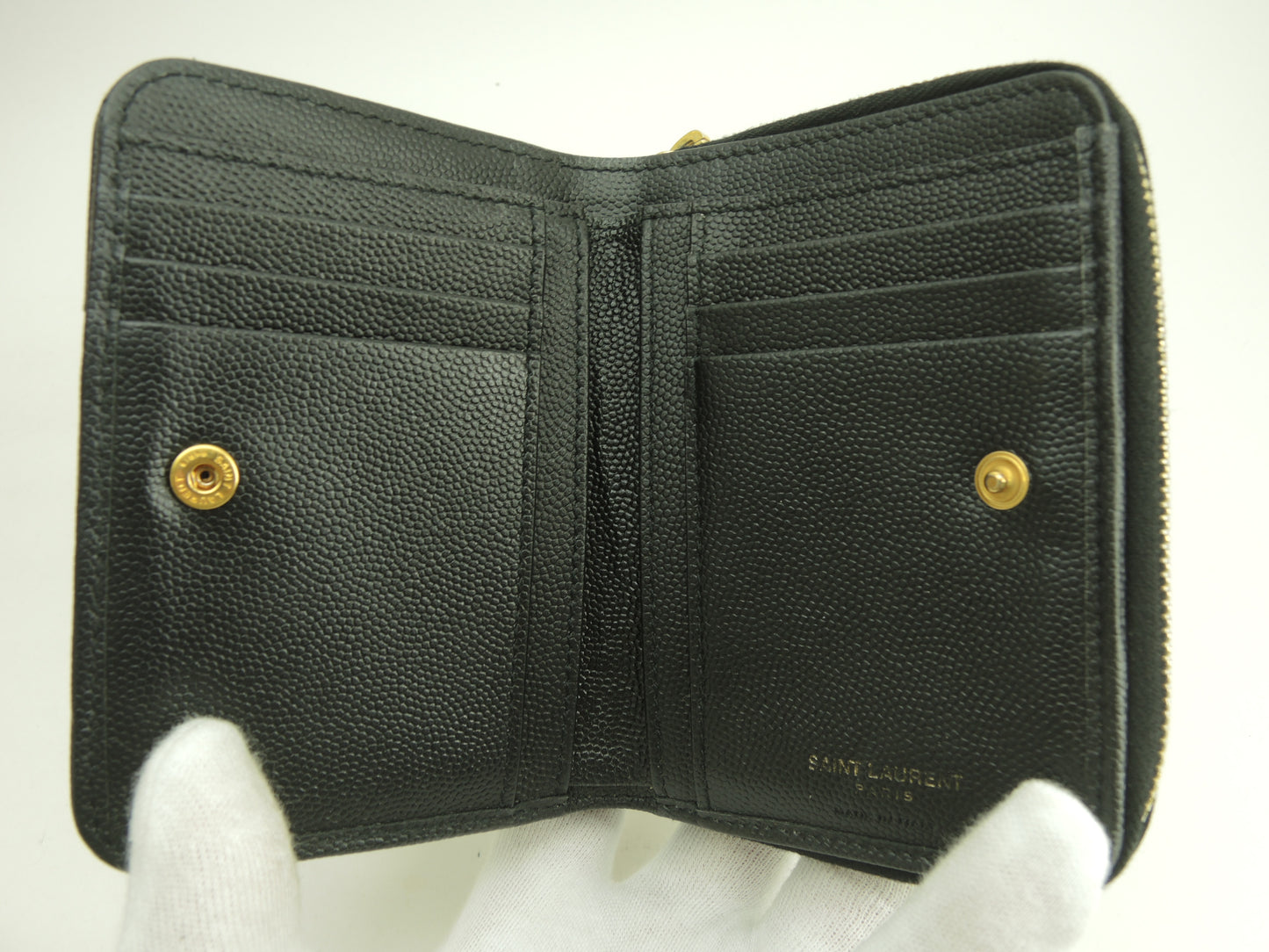 サンローラン コンパクトジップアラウンドウォレット YSL レザー黒 2折財布 @GNC403723-0321