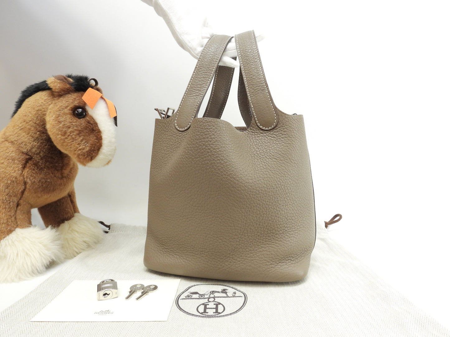 エルメス ピコタンロックPM トリヨンクレマンス エトープ ハンドバッグ シルバー金具 極美品@□J