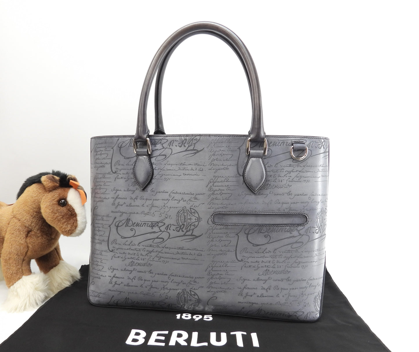 Berluti Toujours Calligraphy Leather Grey Tote Bag @A1220P